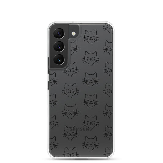 Phone Case for Samsung Galaxy featuring a cute cat face pattern in a clear design.