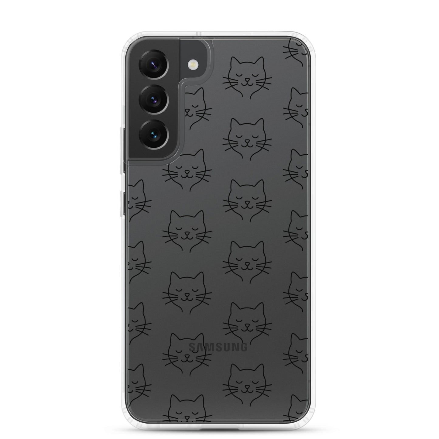 Cute Cat Face Pattern Phone Case for Samsung Galaxy with transparent design and sleek aesthetic.