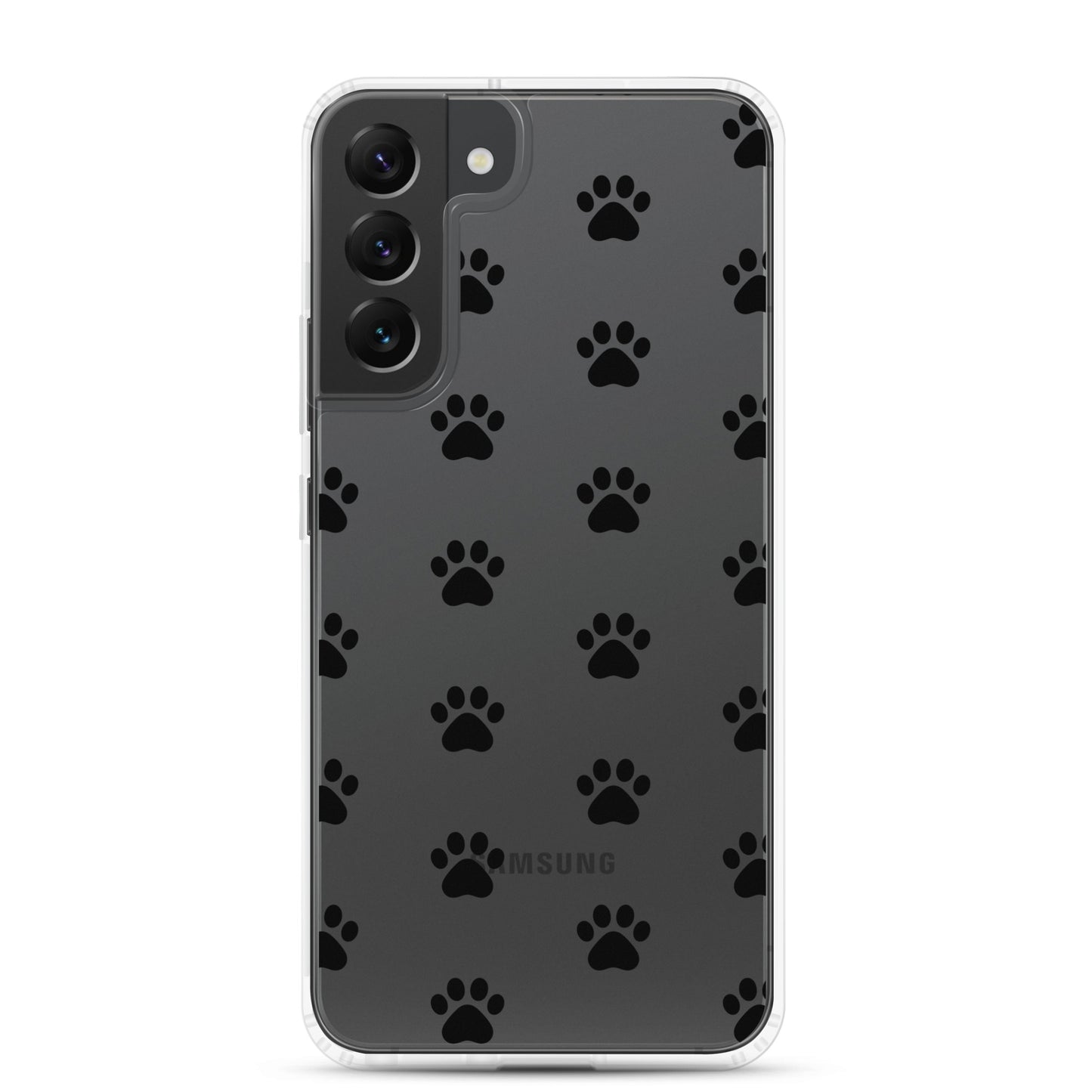 Phone Case for Samsung Galaxy with playful paw print pattern on a transparent background.