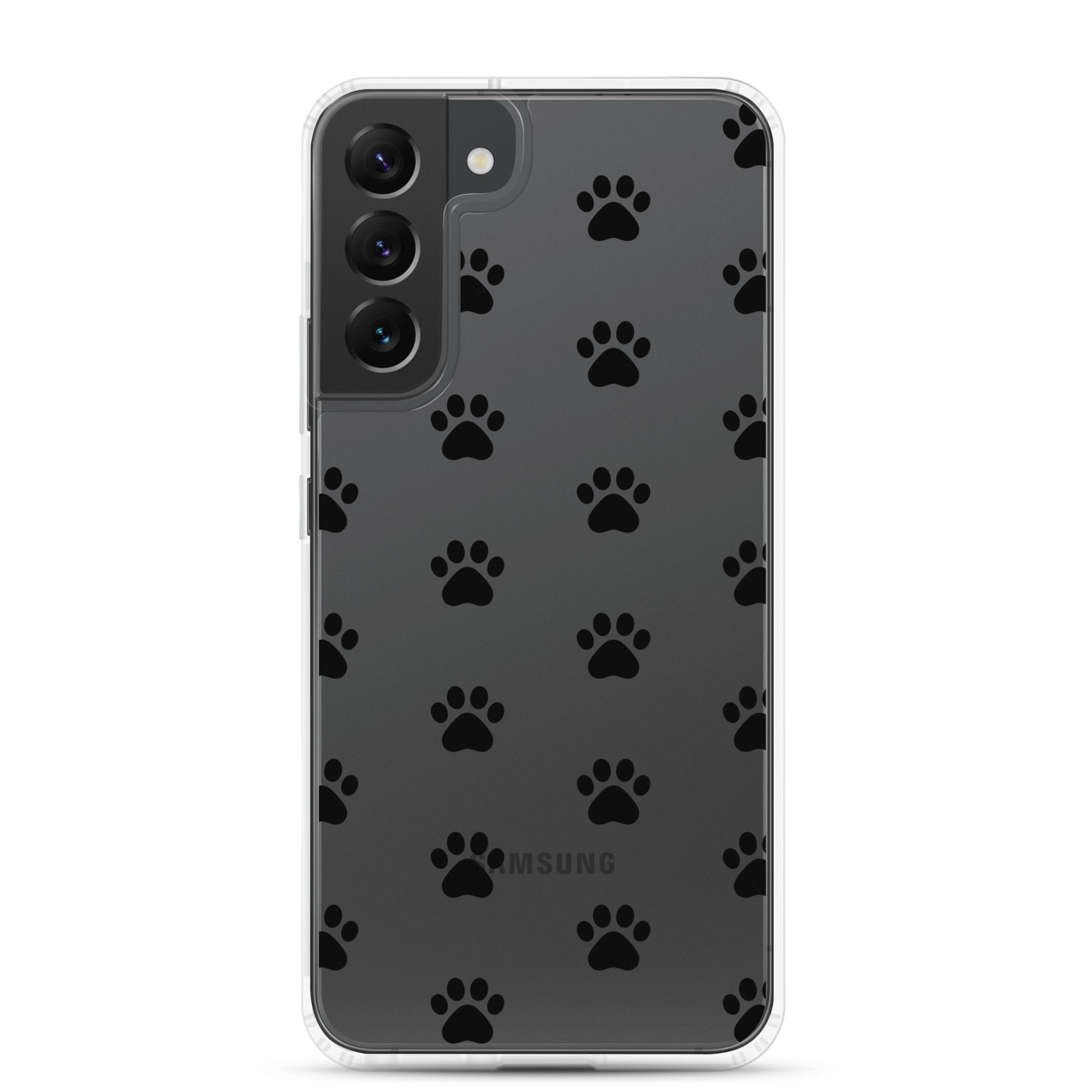 Phone Case for Samsung Galaxy with playful paw print pattern on a transparent background.