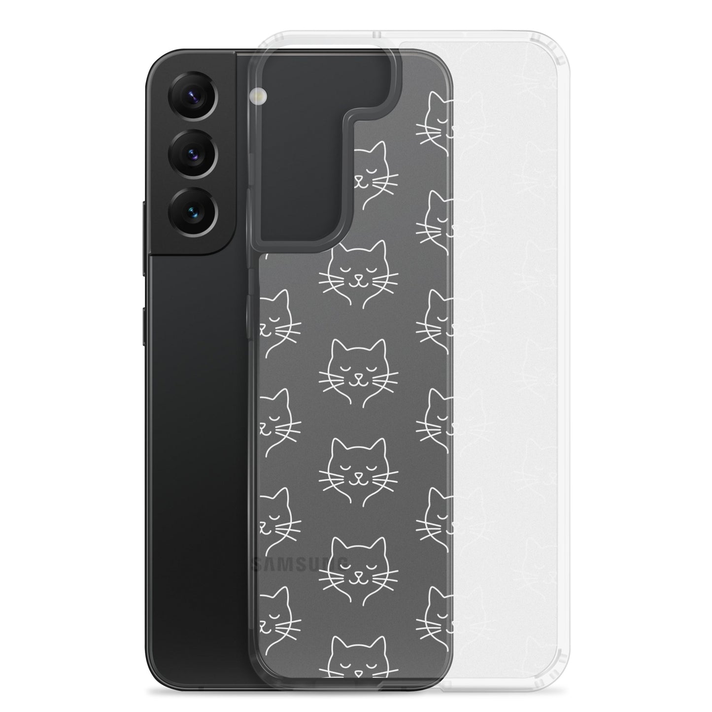 Phone Case for Samsung Galaxy featuring cute cat face pattern on a clear case design