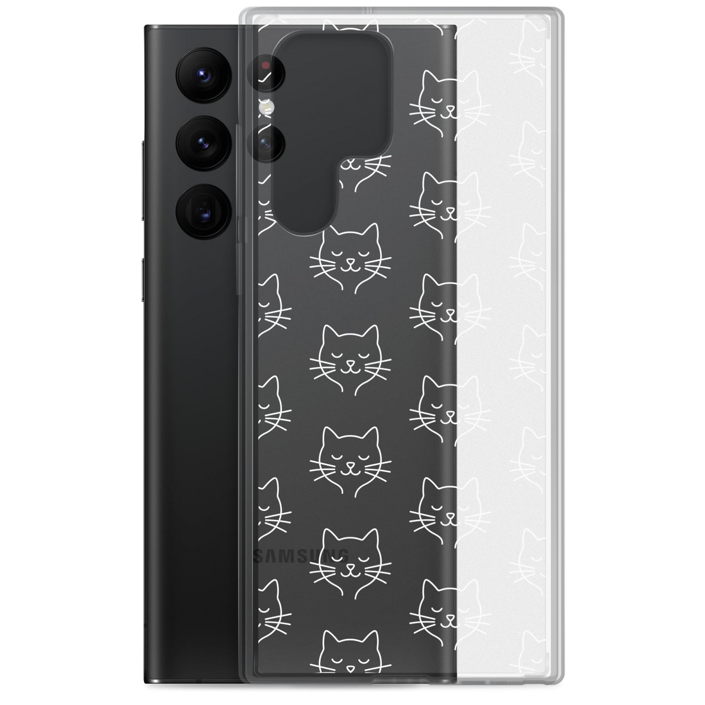 Phone Case for Samsung Galaxy featuring cute cat face pattern, perfect for cat lovers.