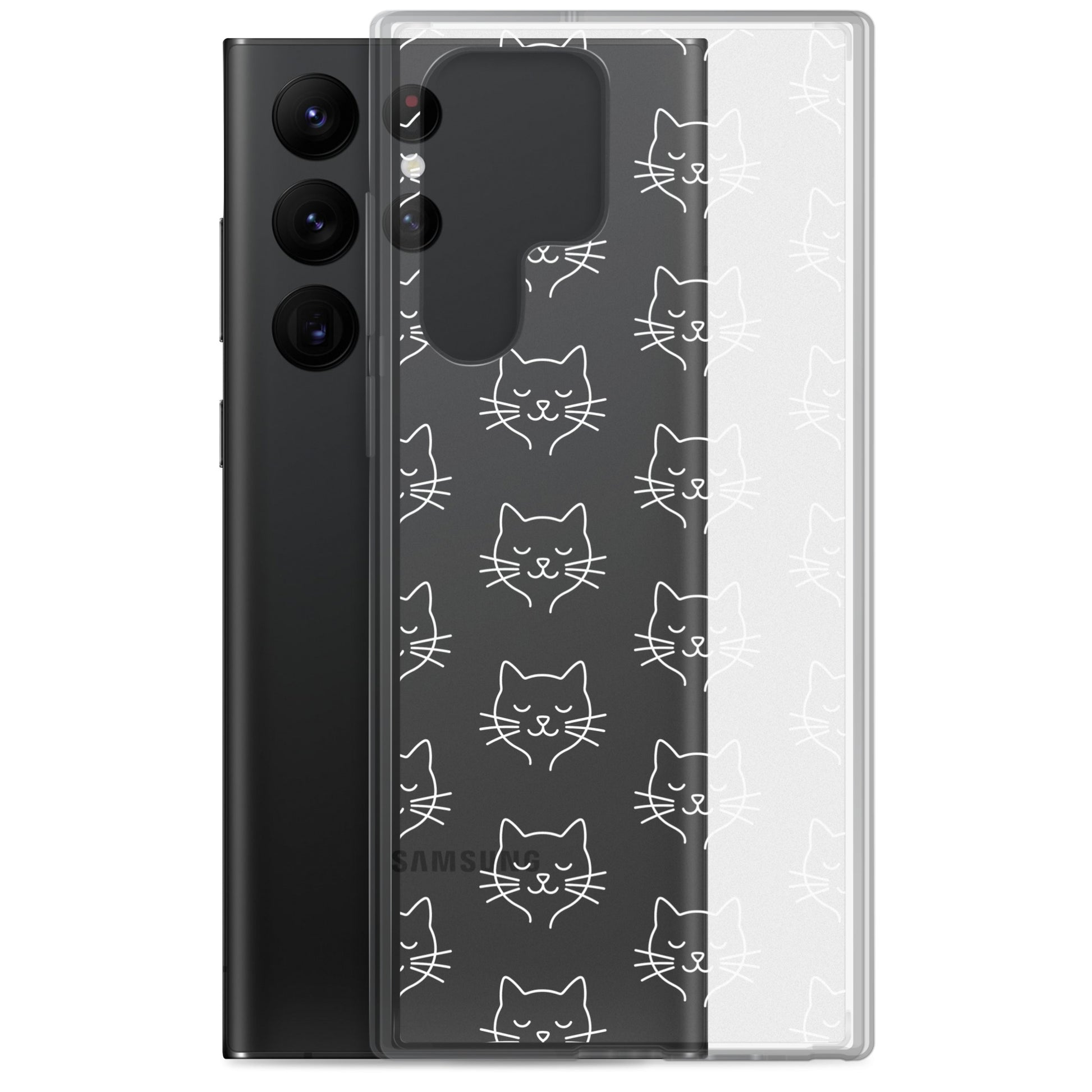Phone Case for Samsung Galaxy featuring cute cat face pattern, perfect for cat lovers.
