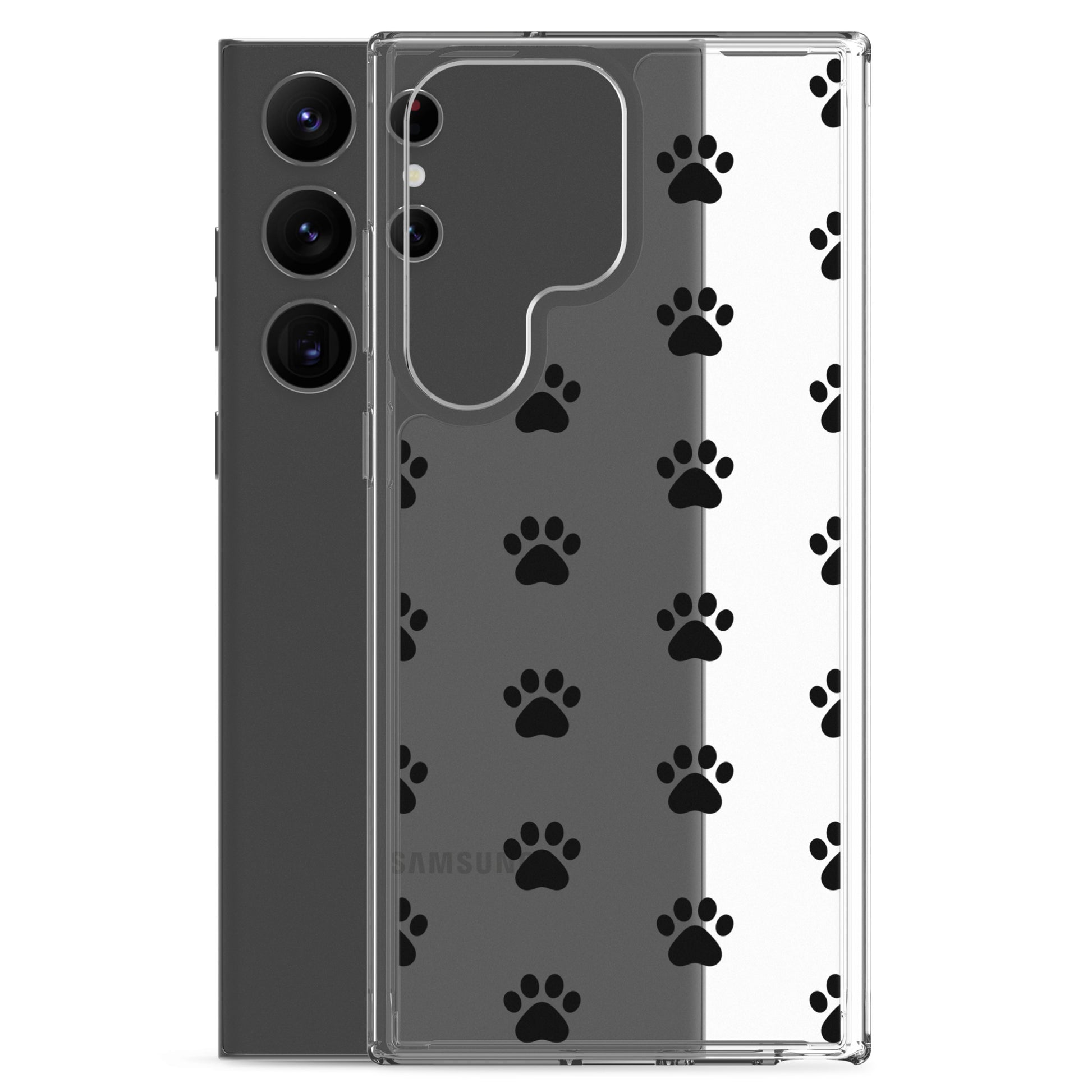 Phone Case for Samsung Galaxy featuring a playful paw print pattern, perfect for pet lovers.