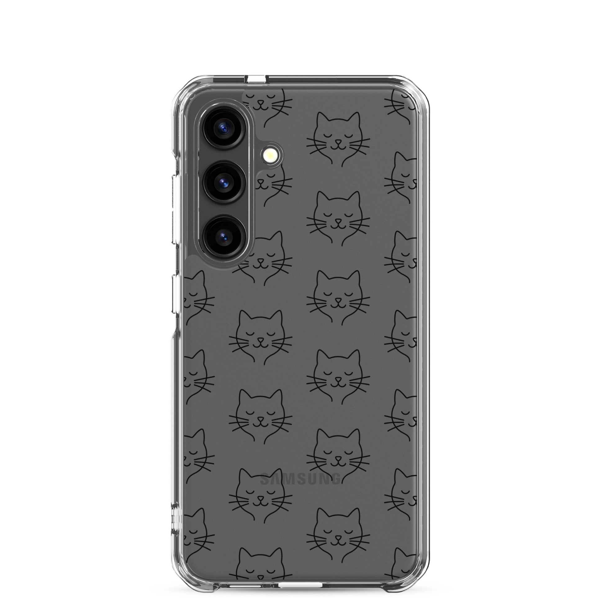 Phone Case for Samsung Galaxy featuring cute cat face pattern in sleek clear design.