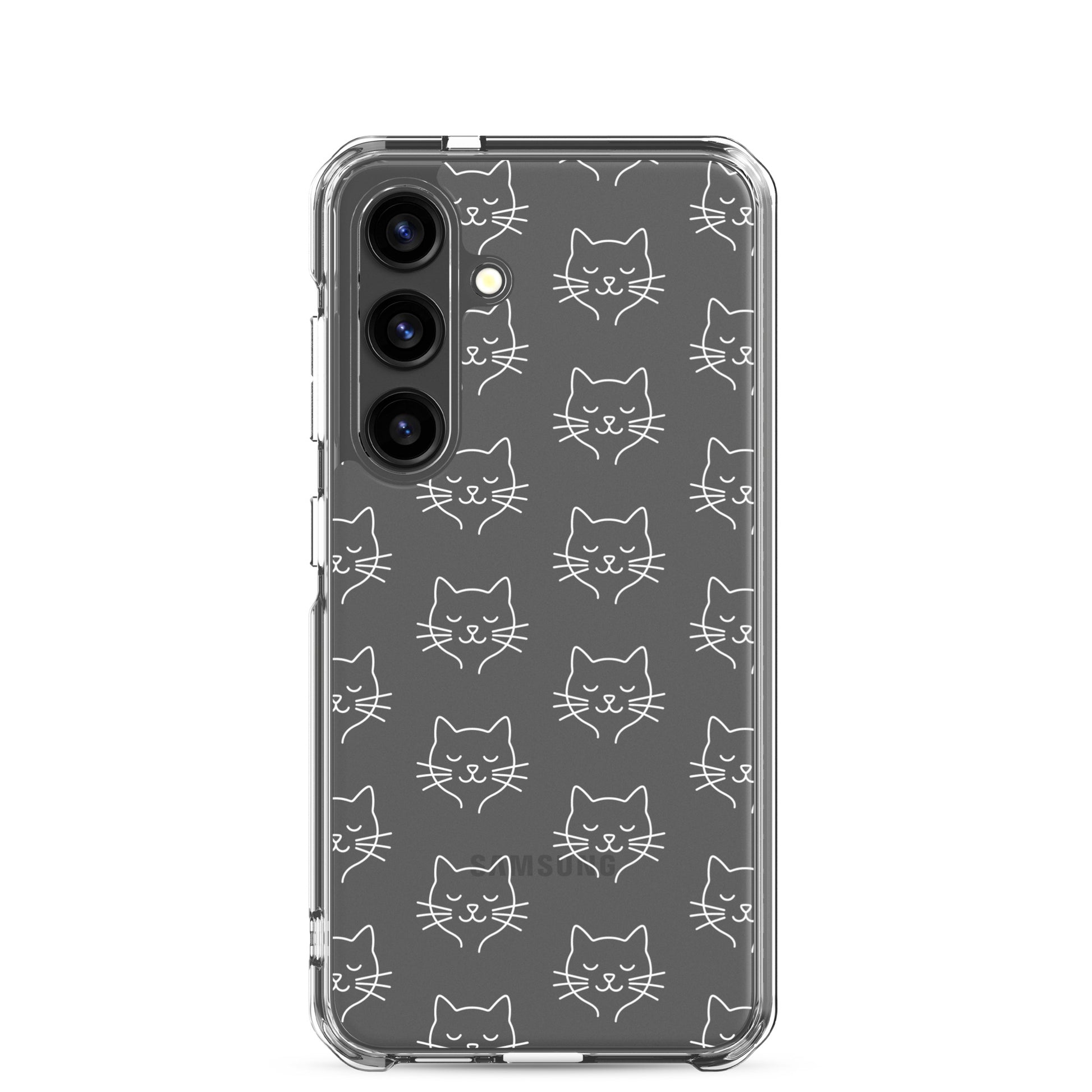 Phone Case for Samsung Galaxy with cute cat face pattern in a clear design