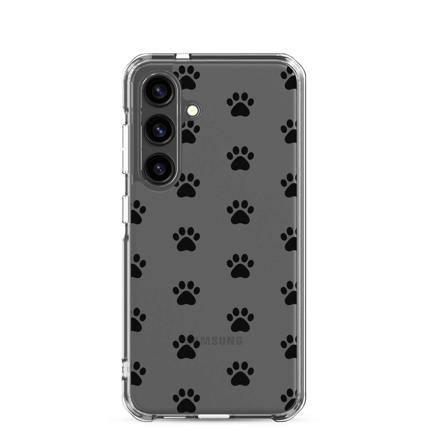 Phone Case for Samsung Galaxy featuring playful paw print pattern on a transparent background.
