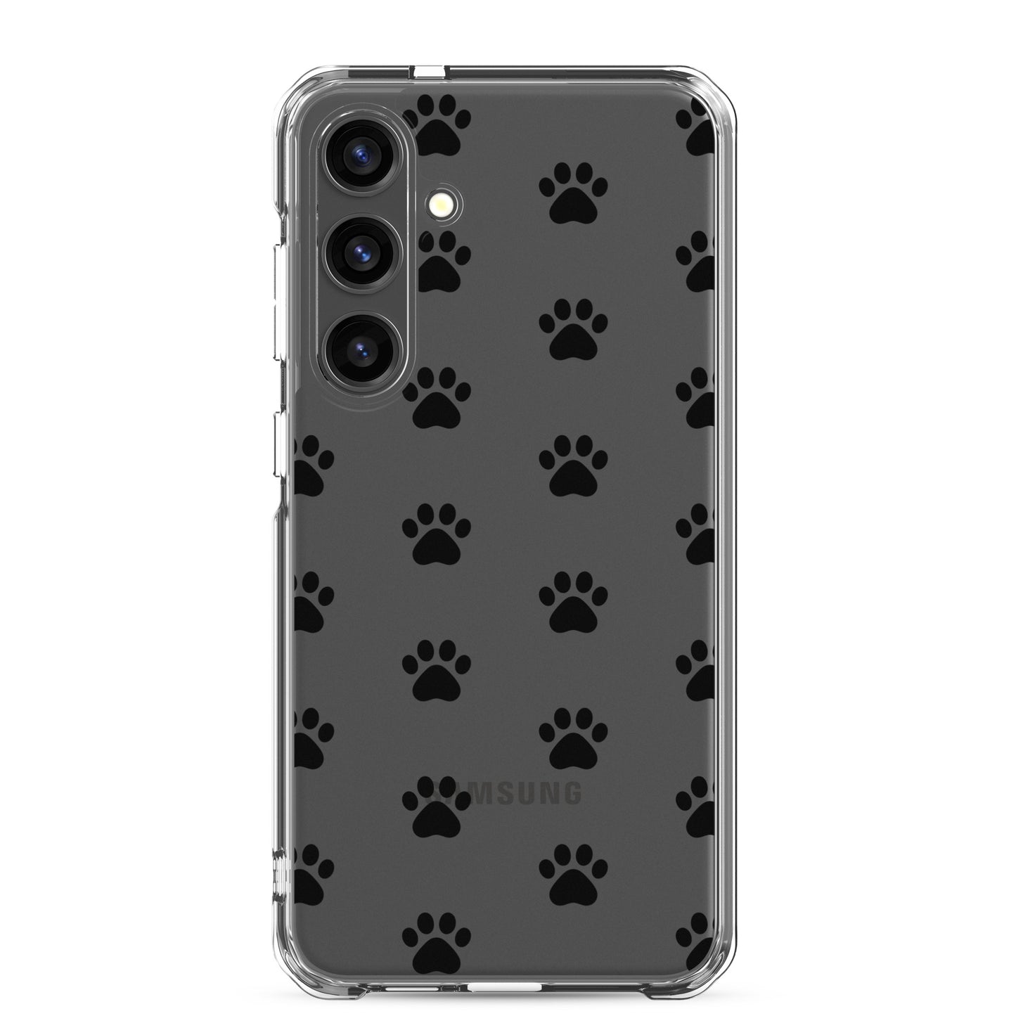 Phone Case for Samsung Galaxy with playful paw print pattern on a transparent background.