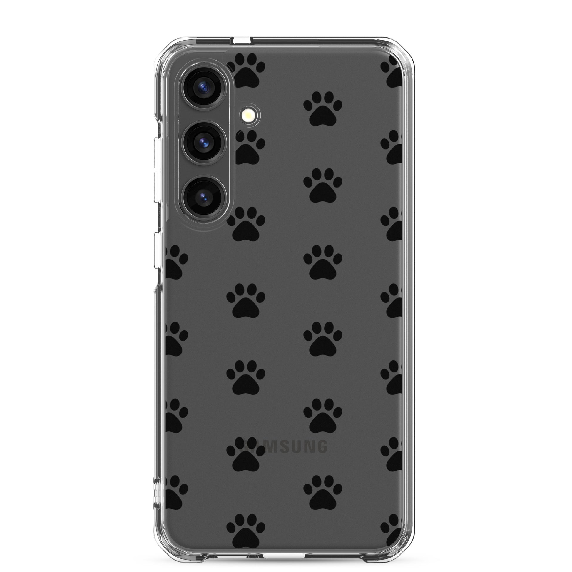 Phone Case for Samsung Galaxy with playful paw print pattern on a transparent background.