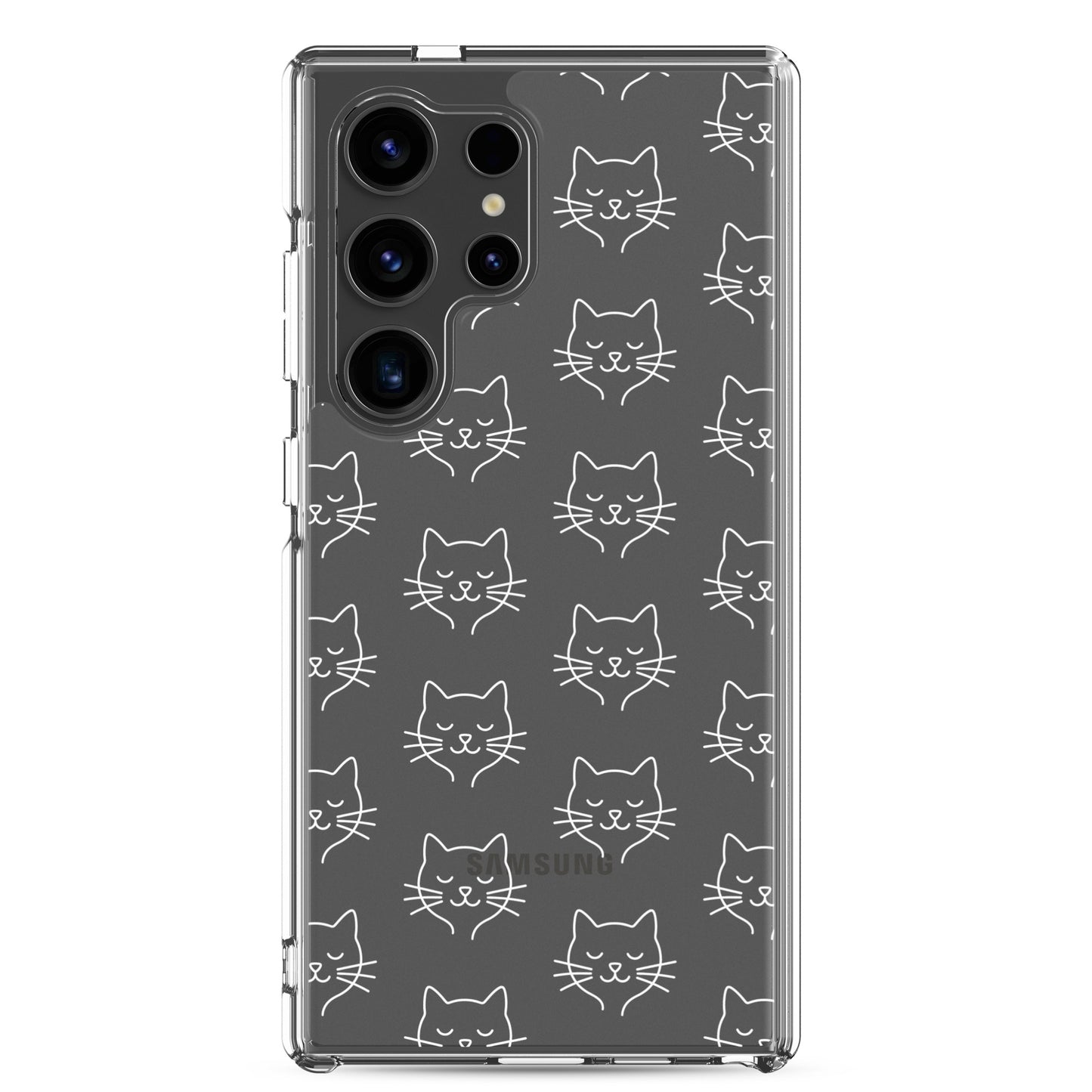 Phone Case for Samsung Galaxy featuring a cute cat face pattern, clear design showcasing minimalist charm.