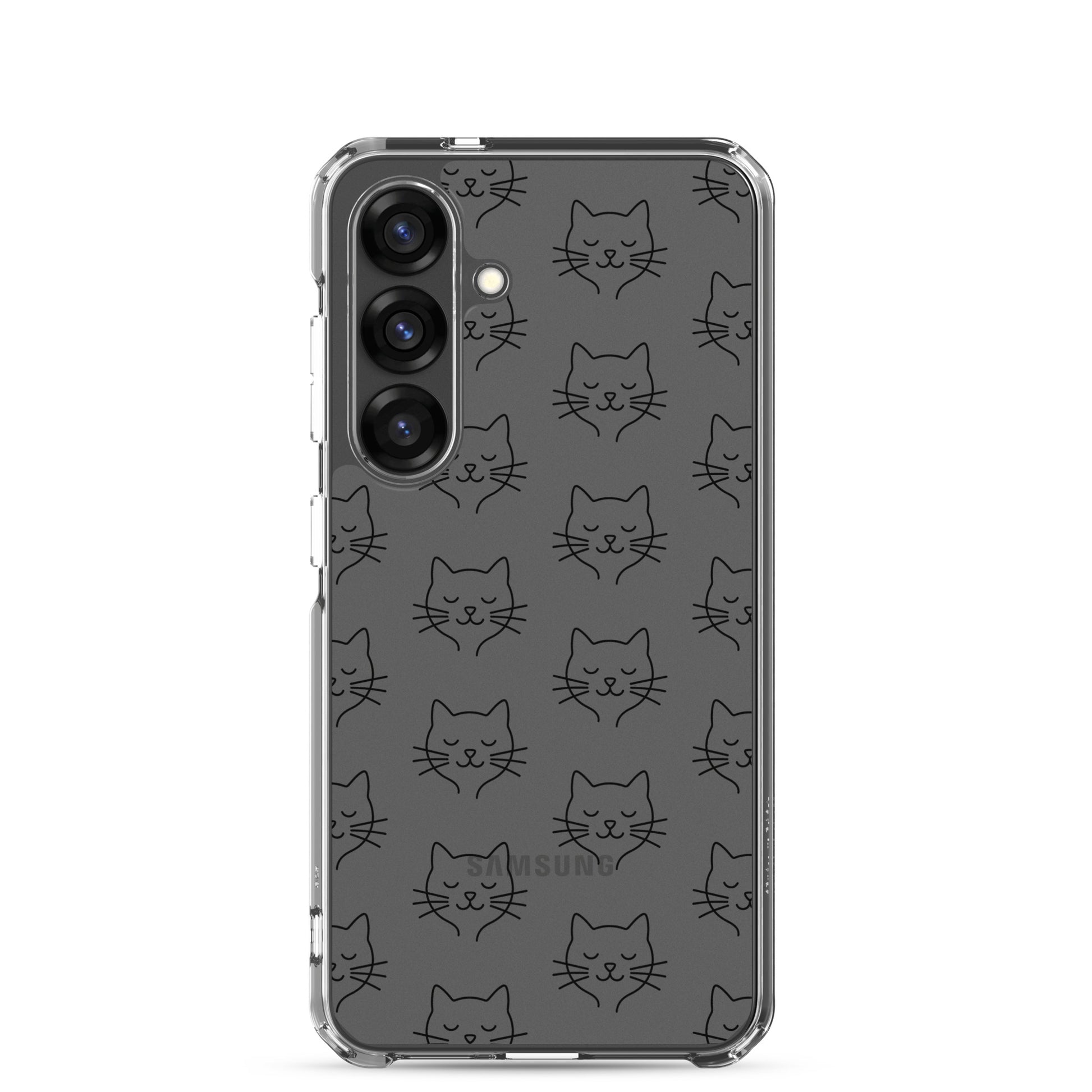 Phone Case for Samsung Galaxy with cute cat face pattern, clear design for protection and style.