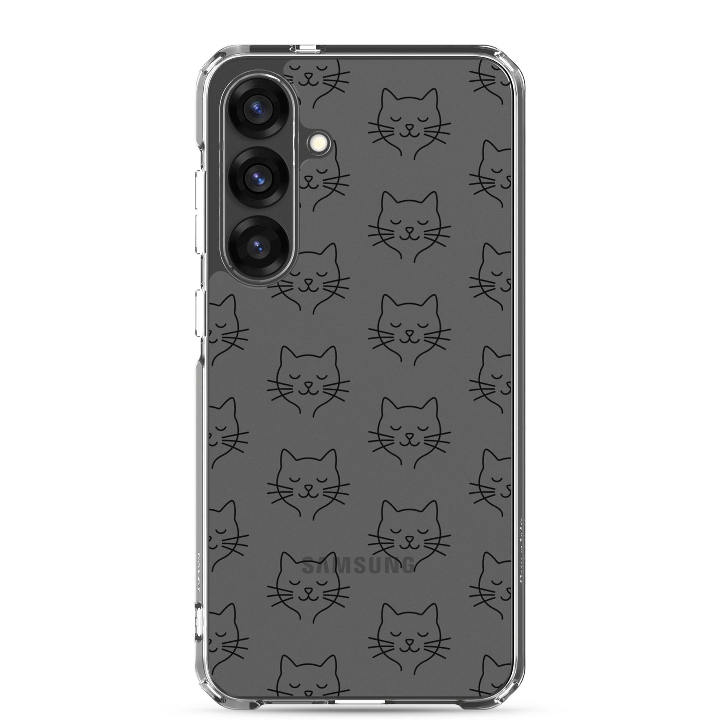 Cute cat face pattern on a clear phone case for Samsung Galaxy, stylish and perfect for cat lovers. Phone Case.