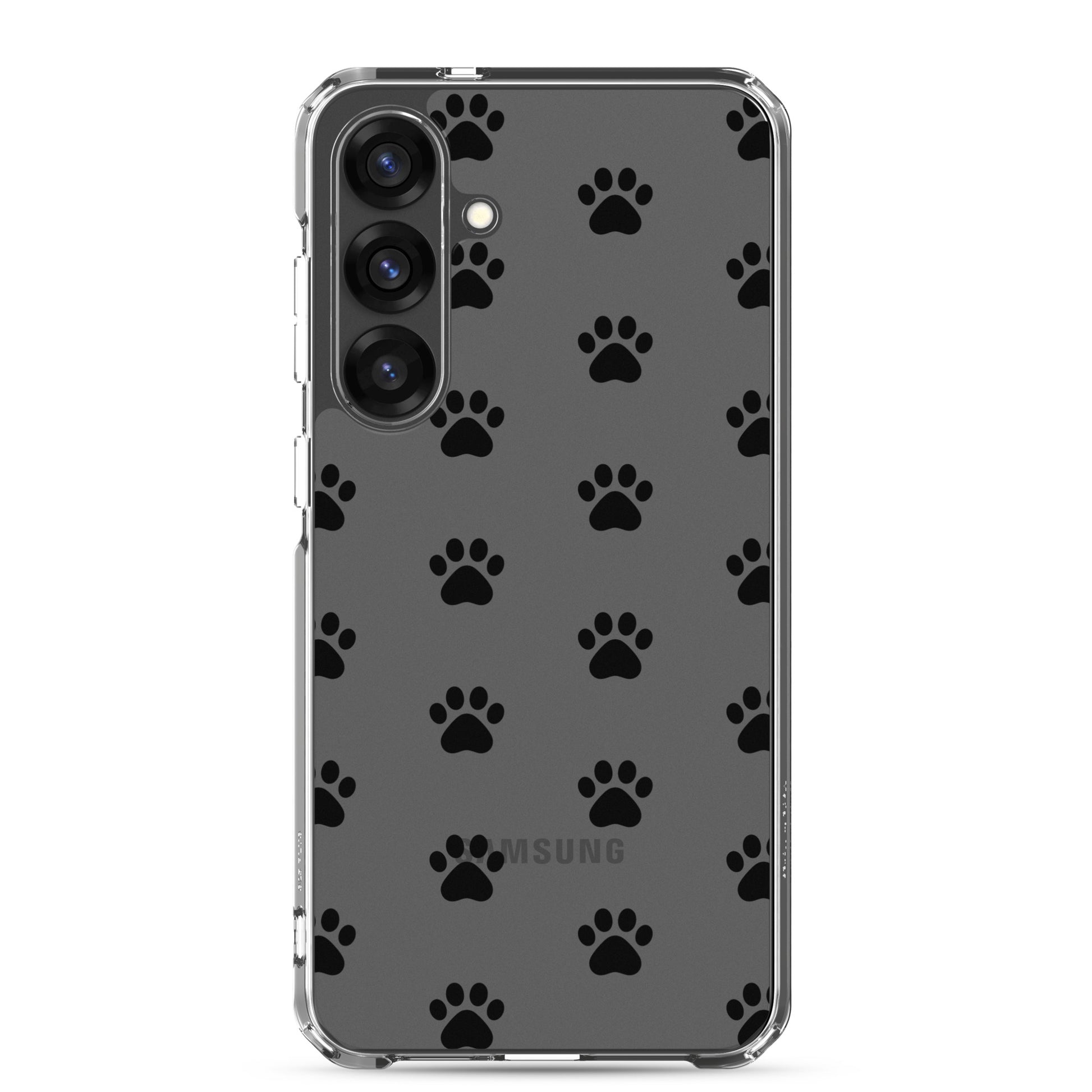 Phone Case for Samsung Galaxy with playful paw print pattern on a transparent background.