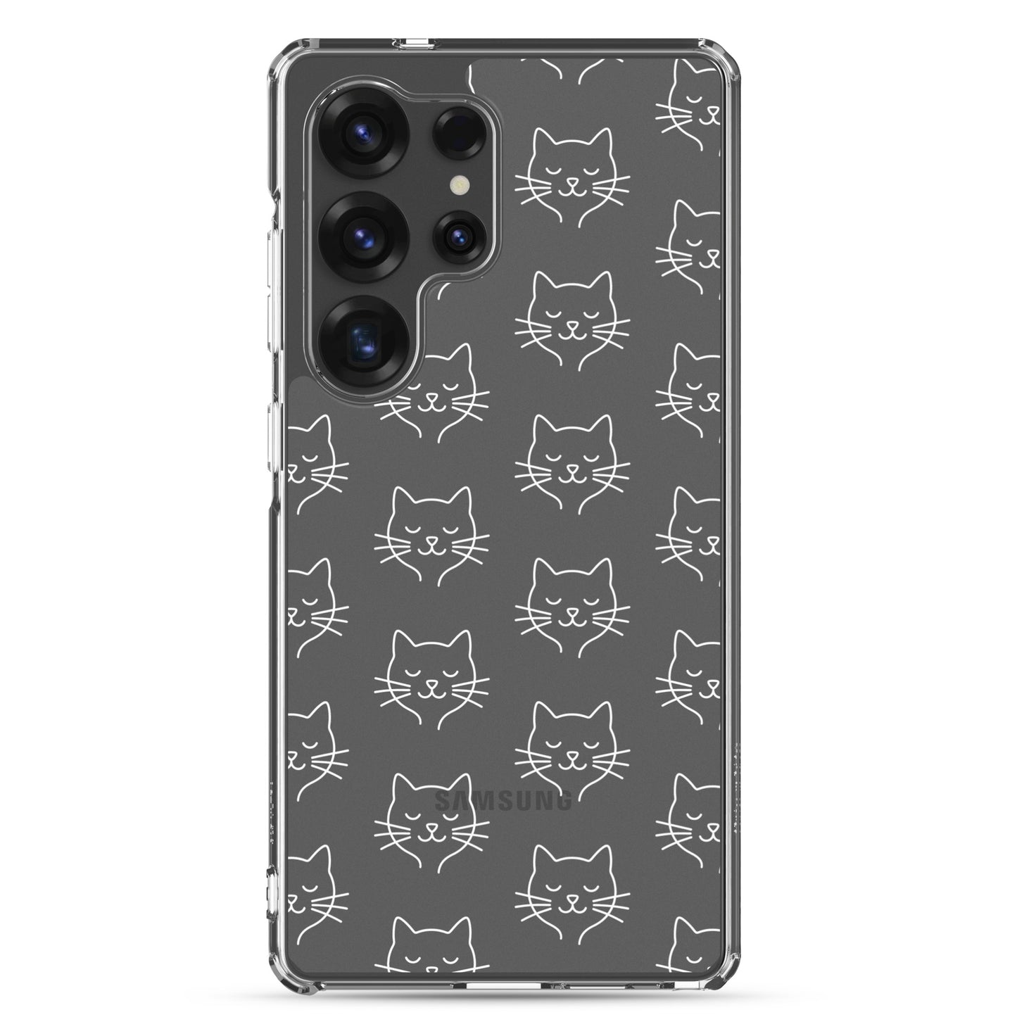 Phone Case for Samsung Galaxy featuring a cute cat face pattern, clear design showcasing minimalist charm.