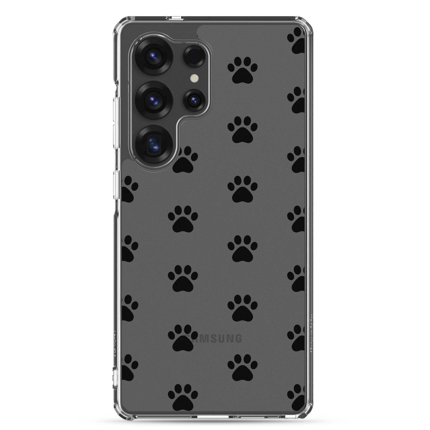 Phone Case for Samsung Galaxy with playful paw print pattern and transparent design