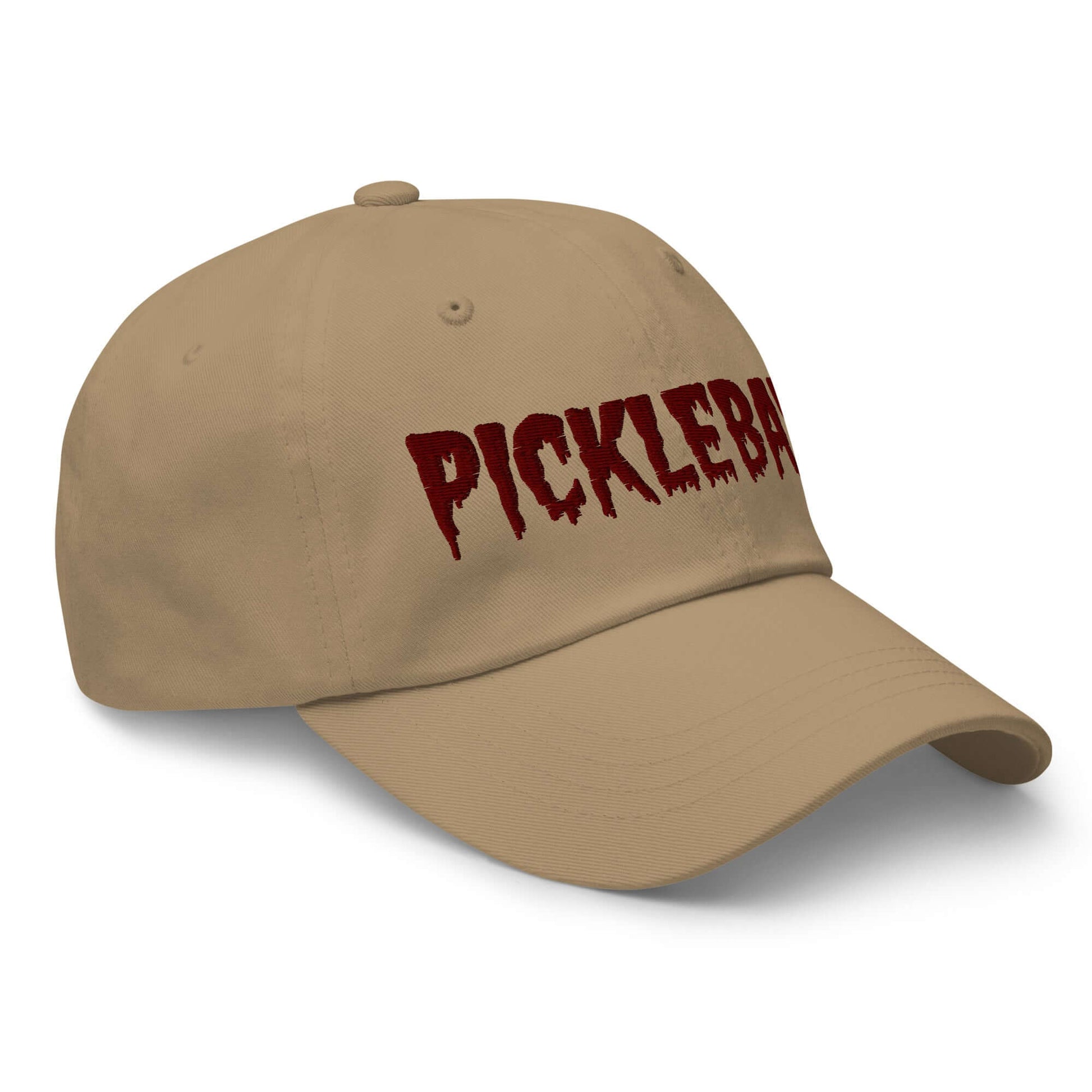 Haunted Pickleball Spirit Hat with spooky maroon embroidery, perfect for adding eerie style to your game.