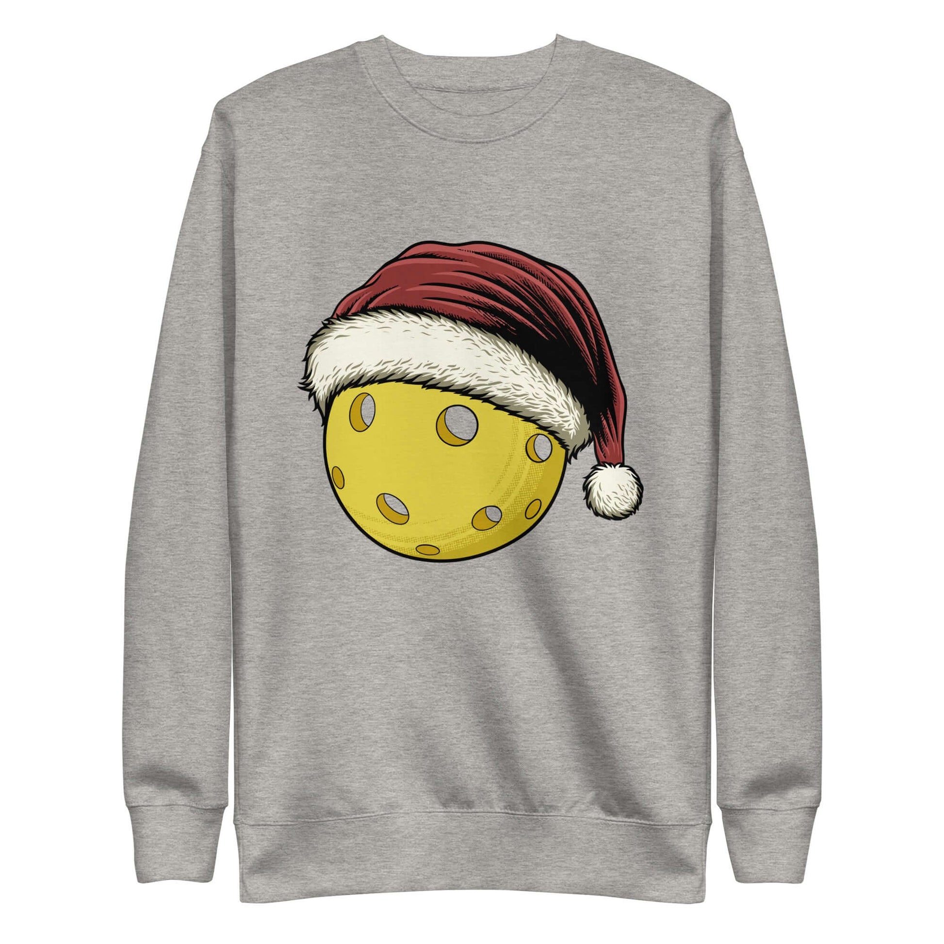 Jolly Pickleball Santa Sweatshirt with festive pickleball wearing a Santa hat, perfect for holiday season and cozy comfort.