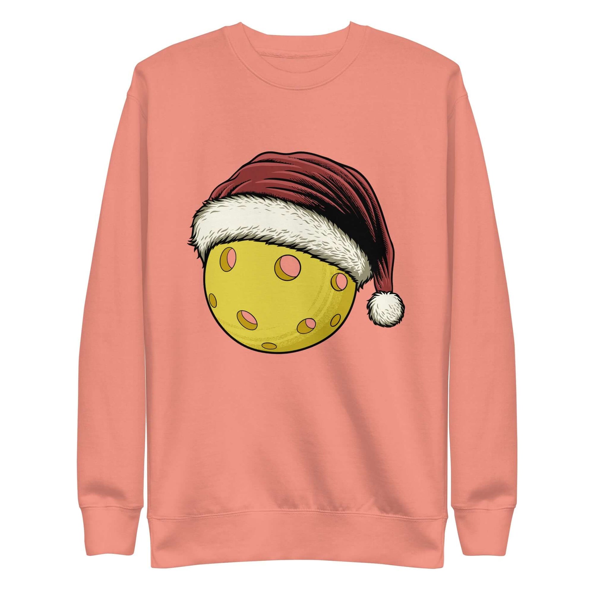 Jolly Pickleball Santa Sweatshirt featuring a pickleball with Santa hat, perfect for festive fun and winter comfort.