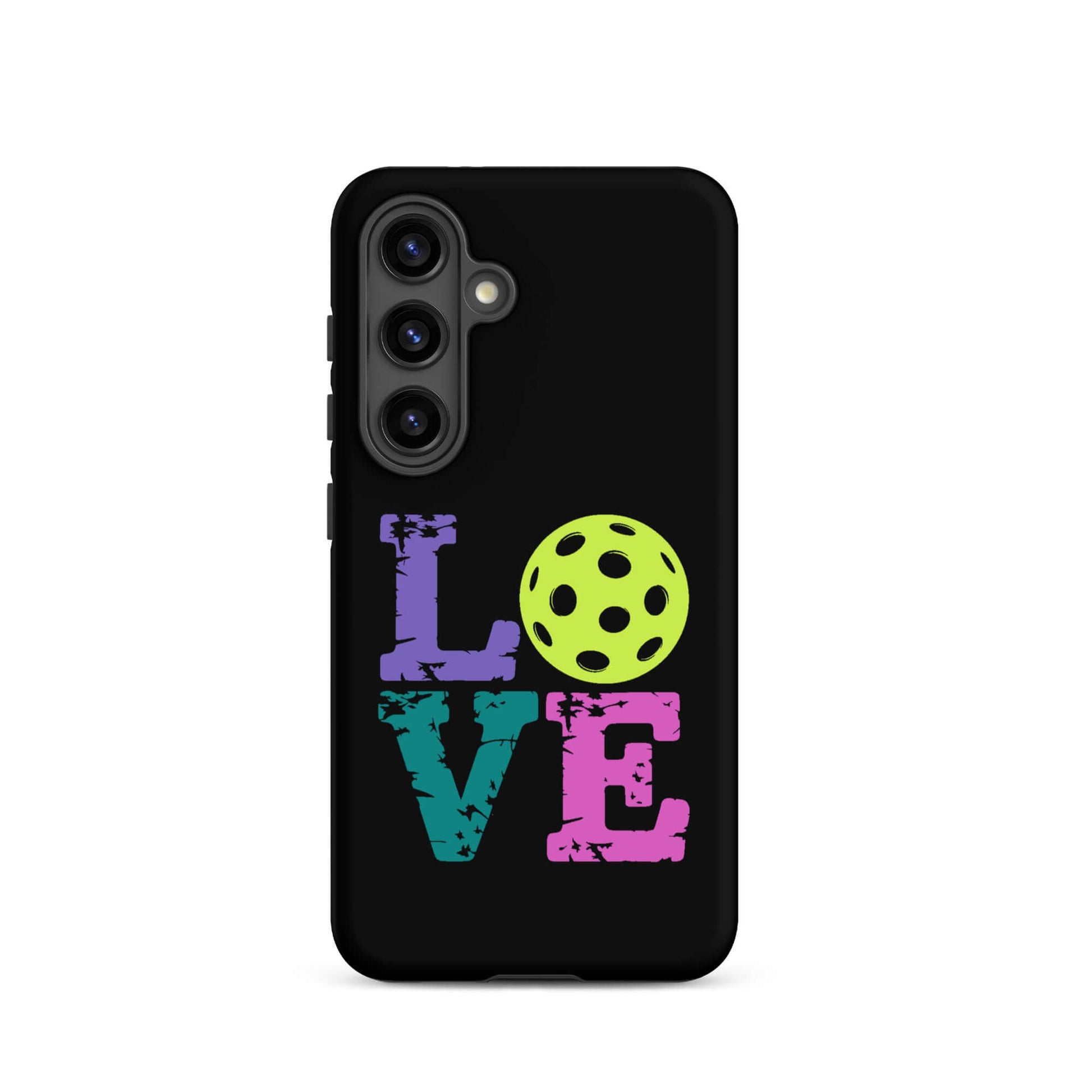 LOVE Pickleball Tough Case featuring vibrant colors and a pickleball graphic for Samsung® phones.