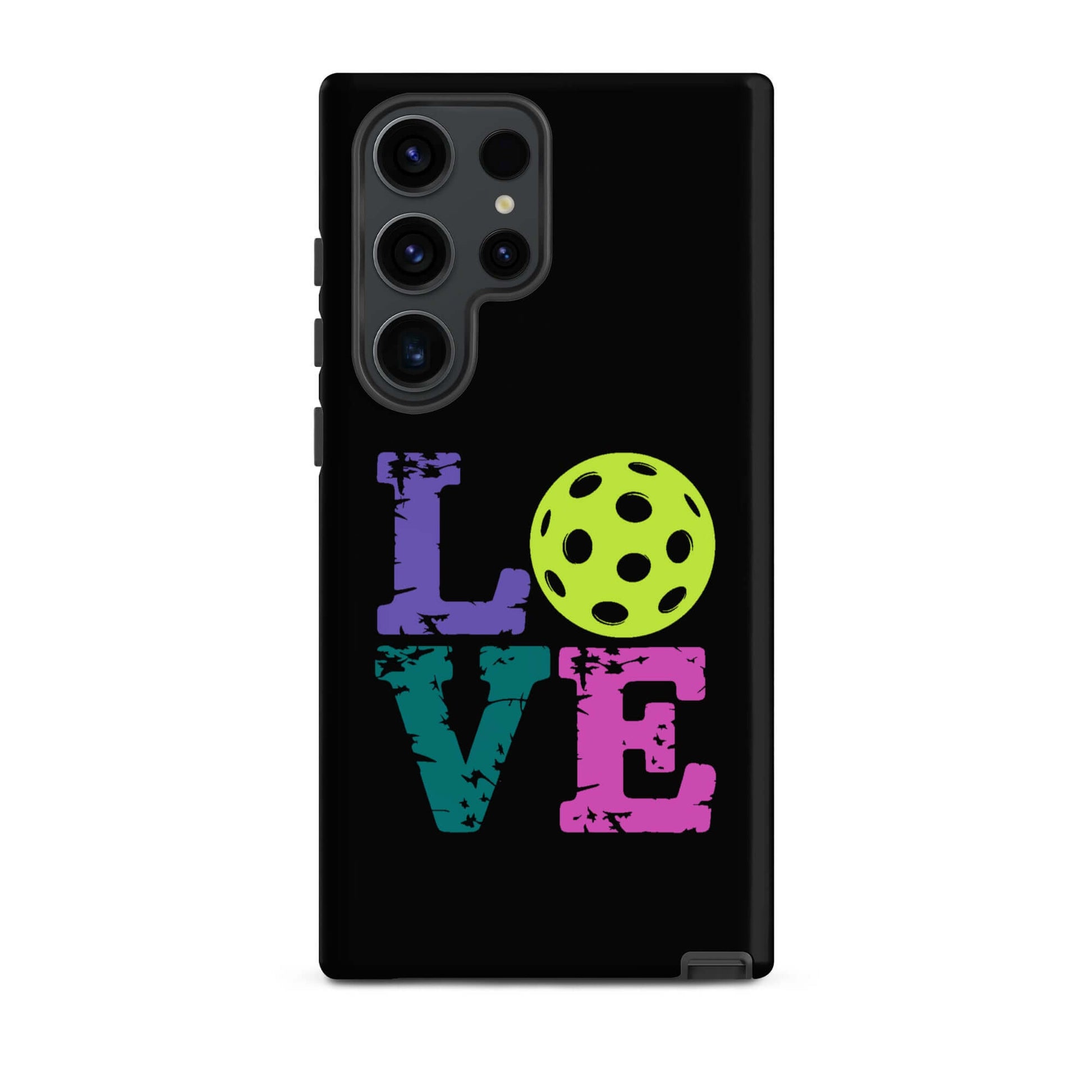 LOVE Pickleball Tough Case for Samsung® showcasing vibrant colors and pickleball graphic design.