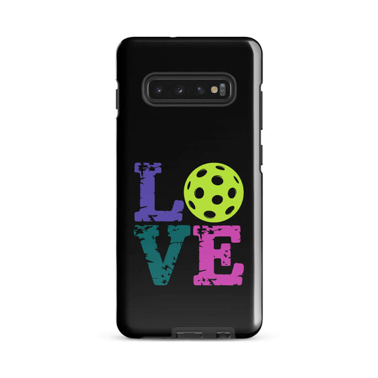 LOVE Pickleball Tough Case for Samsung, vibrant design with pickleball graphic, perfect for enthusiasts.