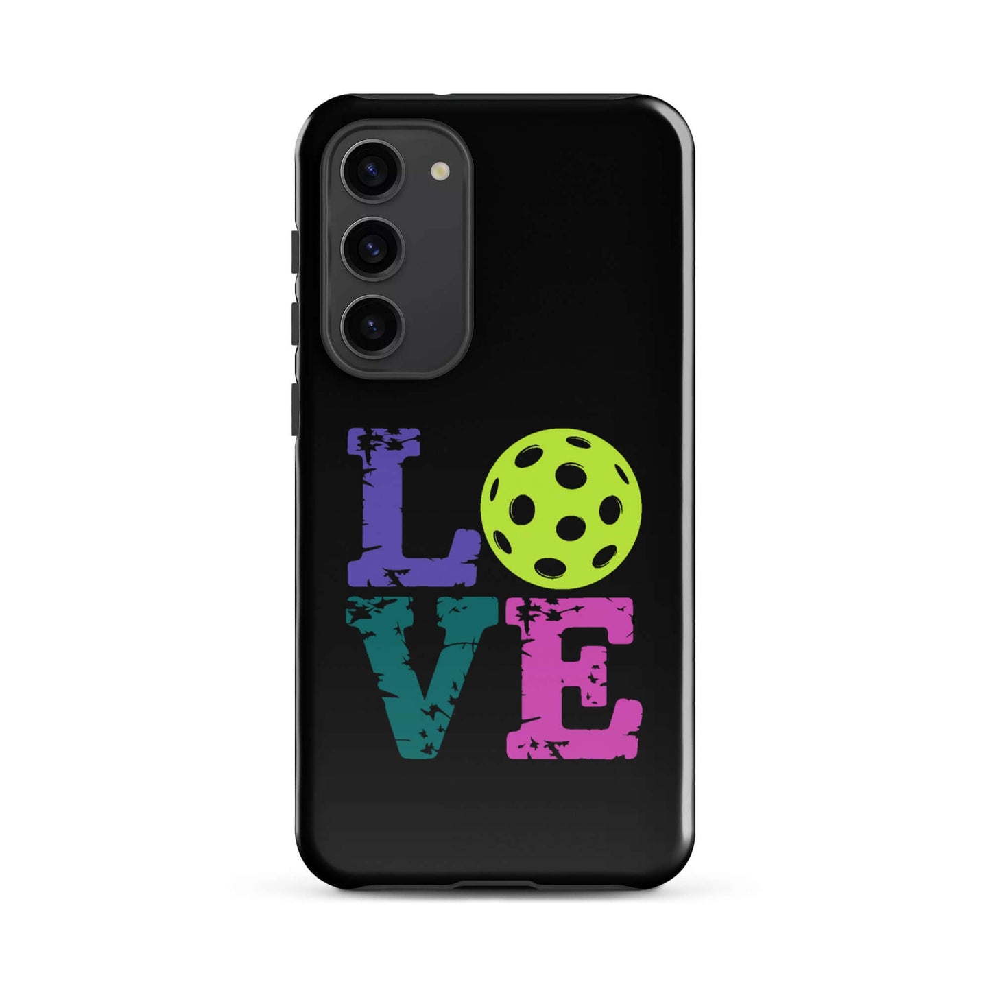 LOVE Pickleball Tough Case for Samsung® featuring vibrant 'LOVE' design and pickleball graphic.