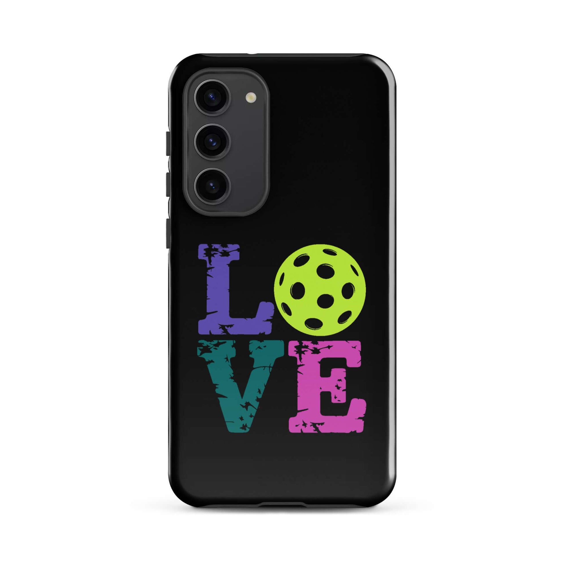 LOVE Pickleball Tough Case for Samsung® featuring vibrant 'LOVE' design and pickleball graphic.