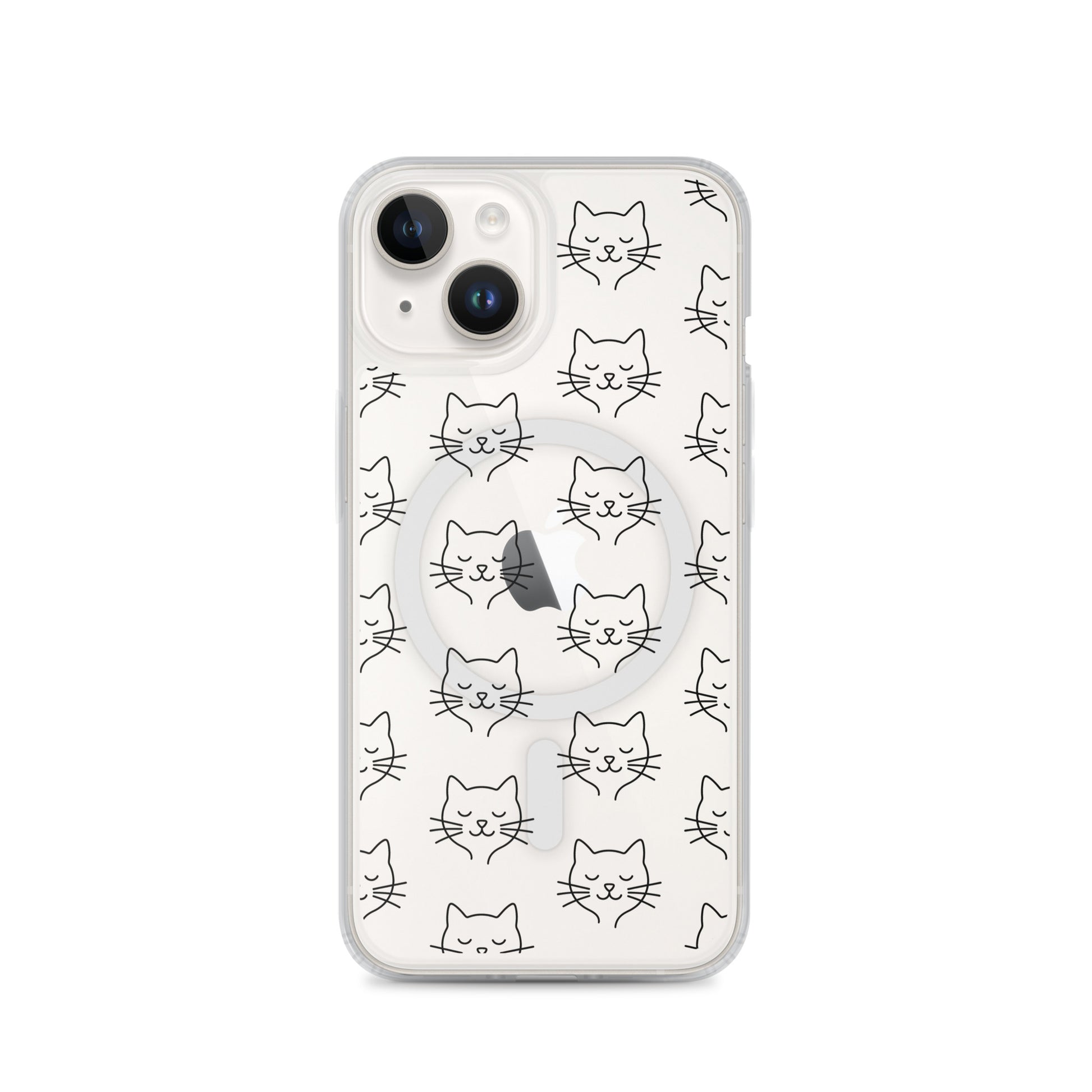 Magnetic Phone Case featuring a cute cat face pattern on a clear background for iPhone users.