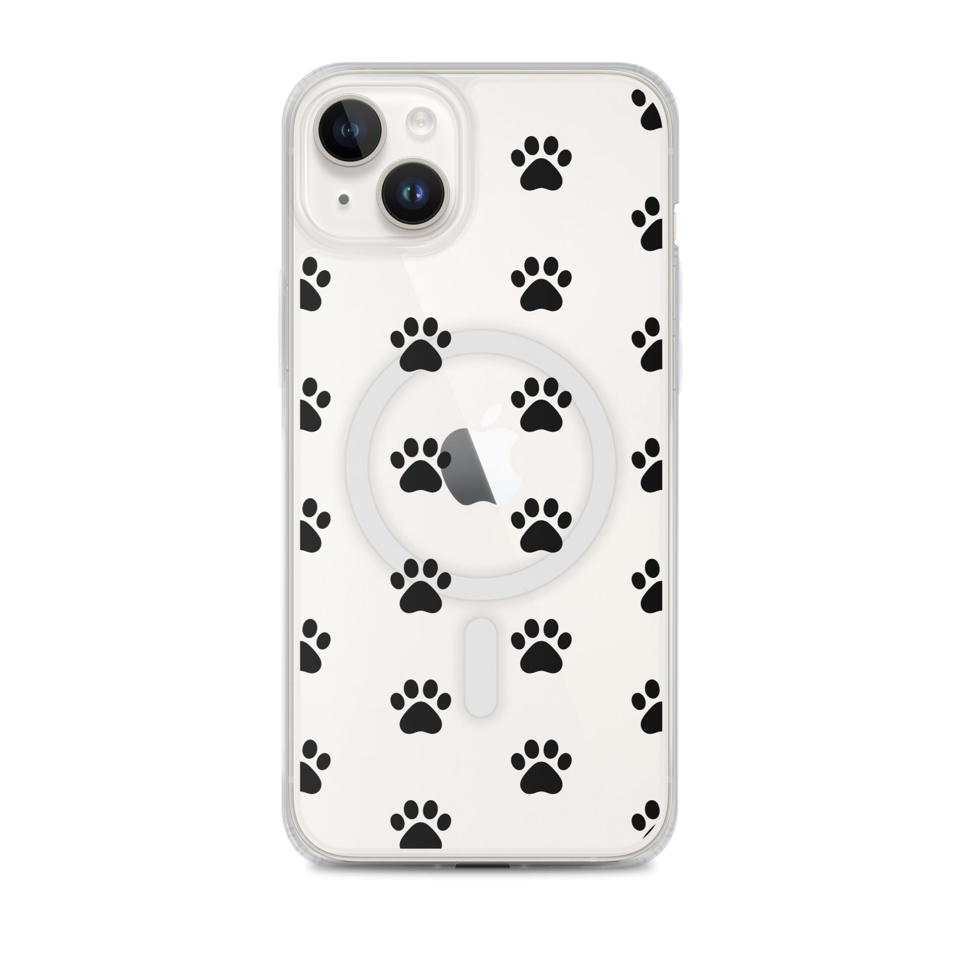 Magnetic Phone Case with paw print pattern for iPhone, showcasing a transparent design and playful pet lover theme.