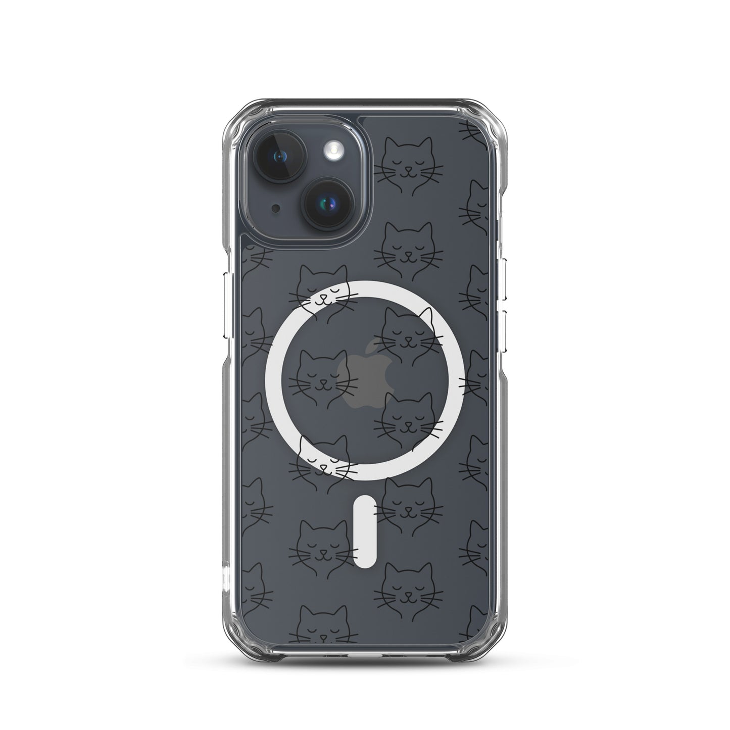 Magnetic Phone Case featuring a cute cat face pattern on a transparent design for iPhone protection.