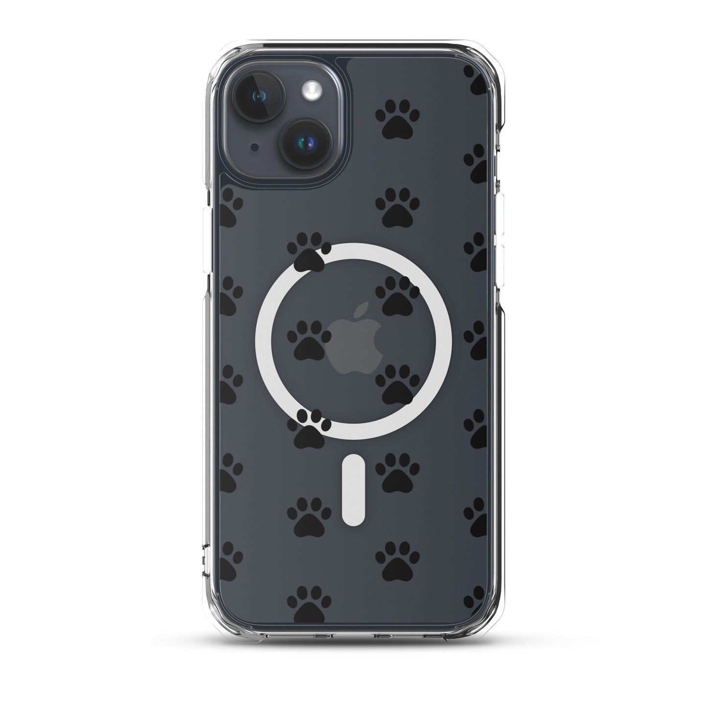 Magnetic Phone Case for iPhone with playful paw print pattern and transparent finish.