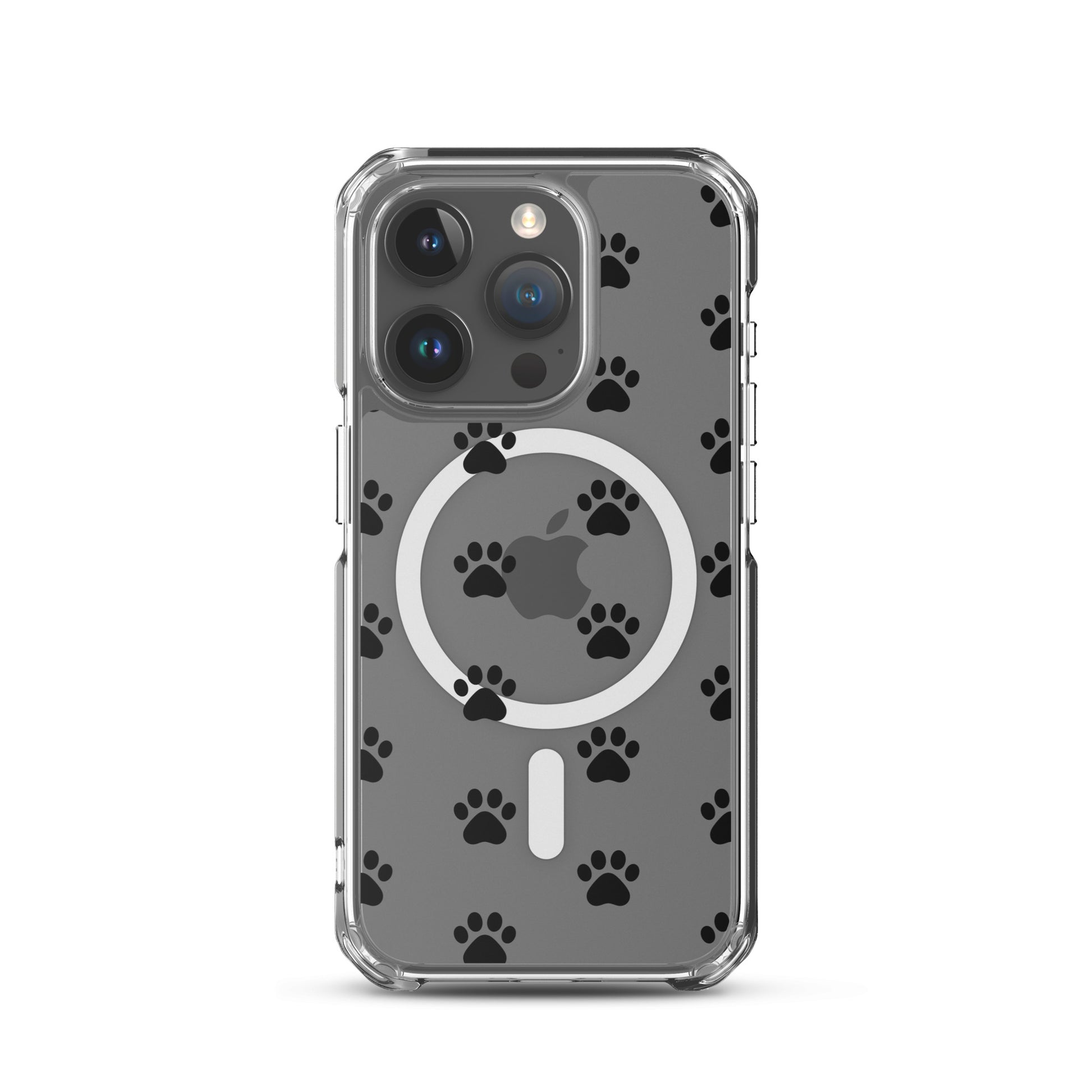 Magnetic Phone Case with paw print pattern for iPhone, featuring a transparent design and minimalist style.