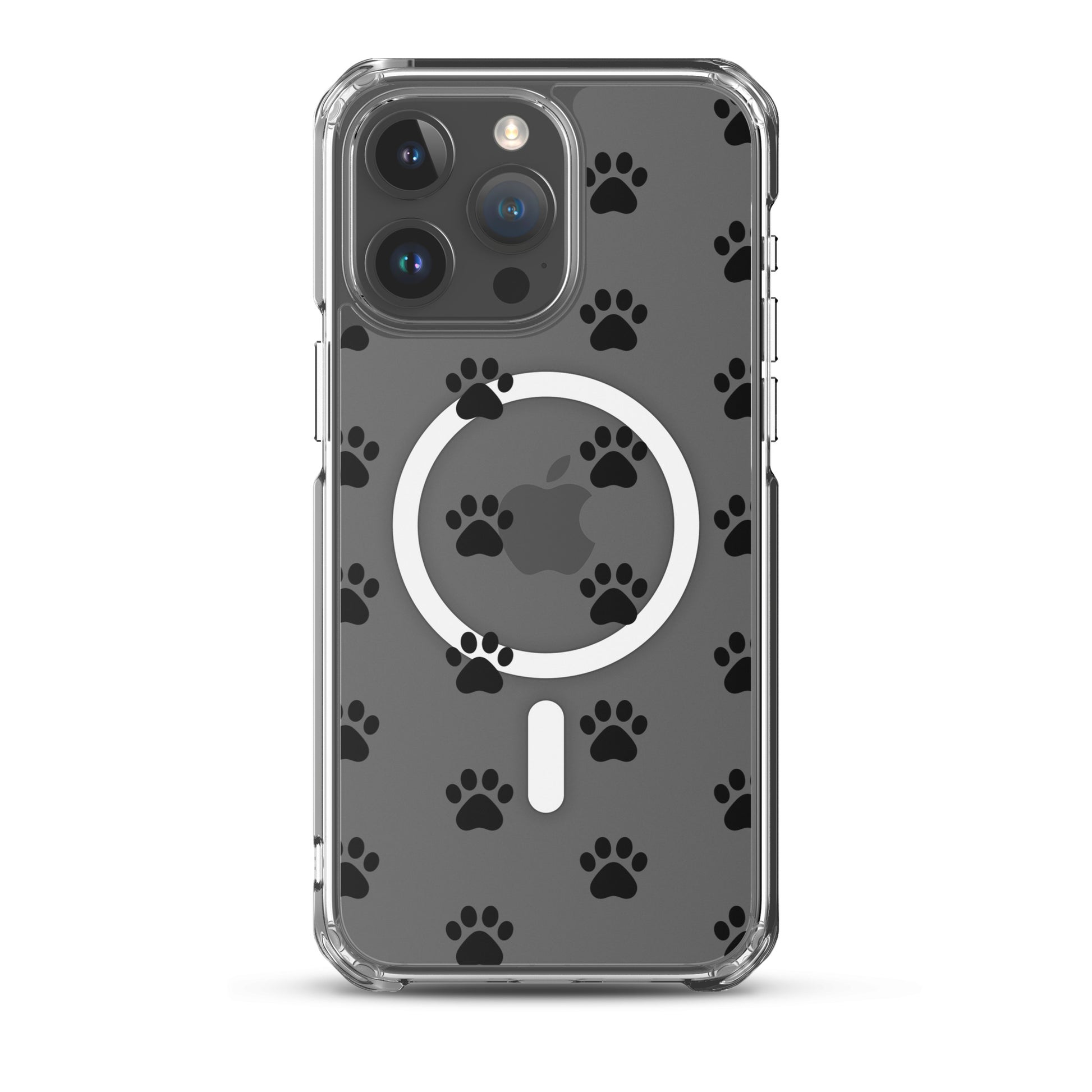 Clear Magnetic Phone Case with paw print pattern for iPhone, showcasing minimalist style and pet lover appeal.