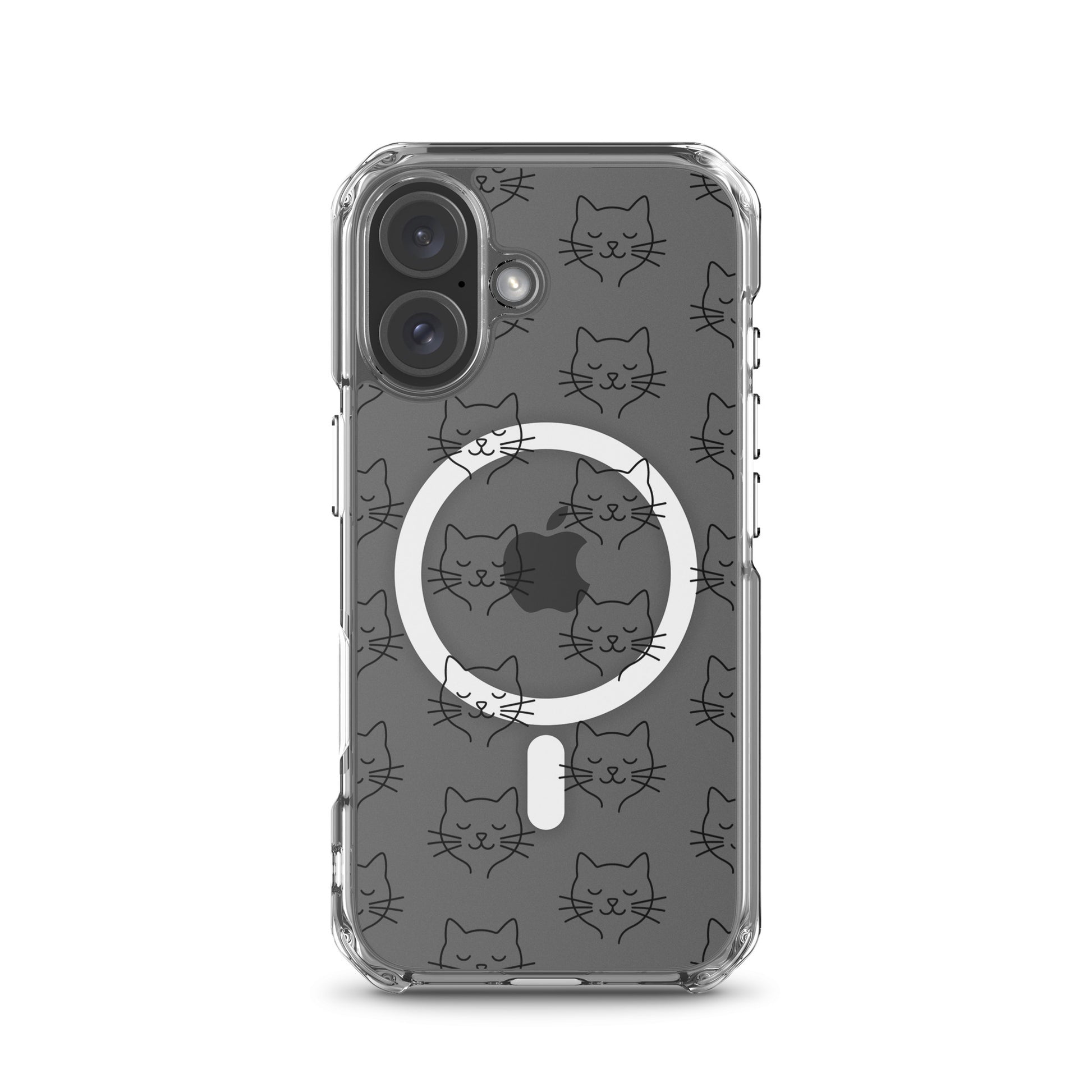 Magnetic Phone Case for iPhone featuring cute cat face pattern in a clear design with minimalist charm.