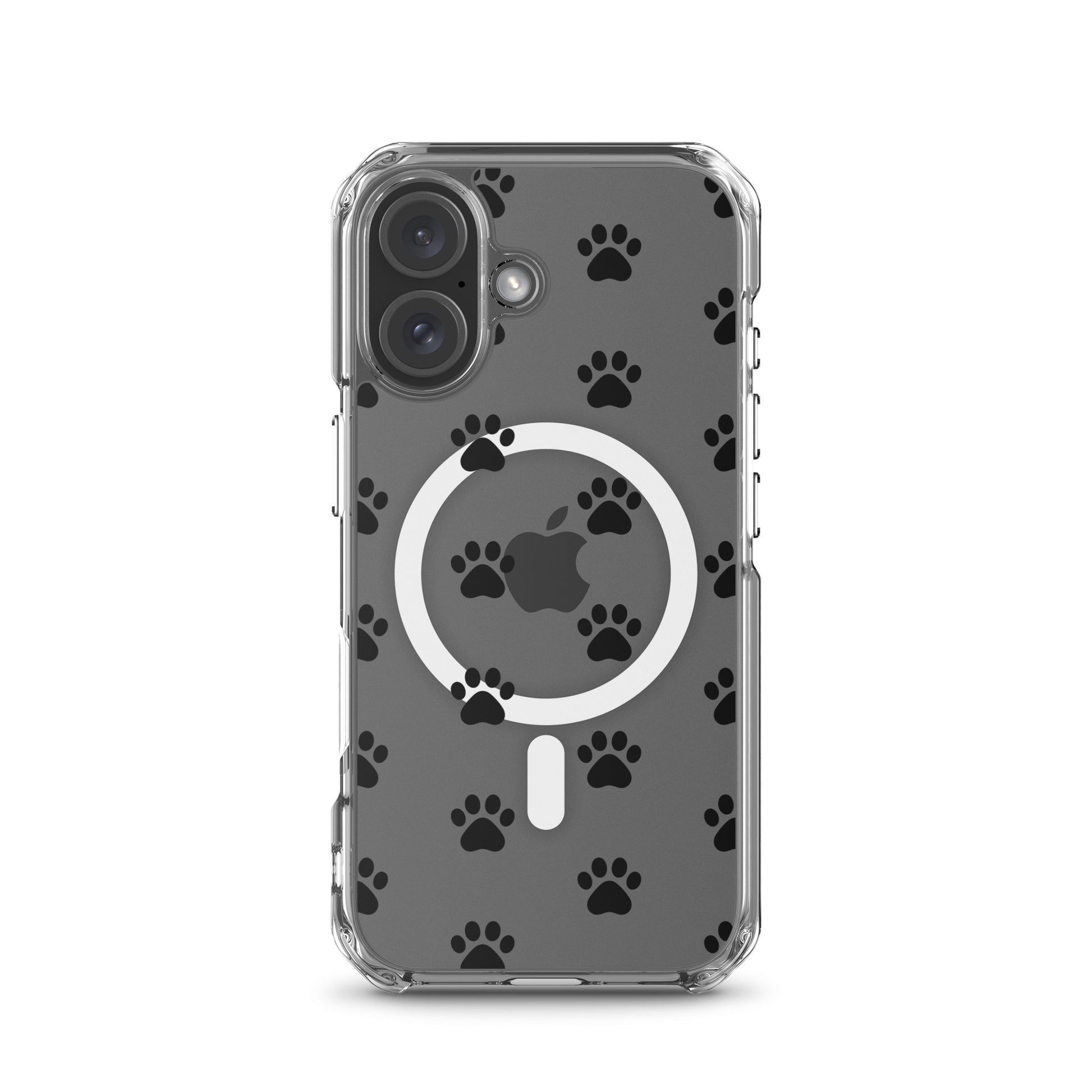 Magnetic Phone Case for iPhone with paw print pattern on clear background, showcasing minimalist pet lover design.