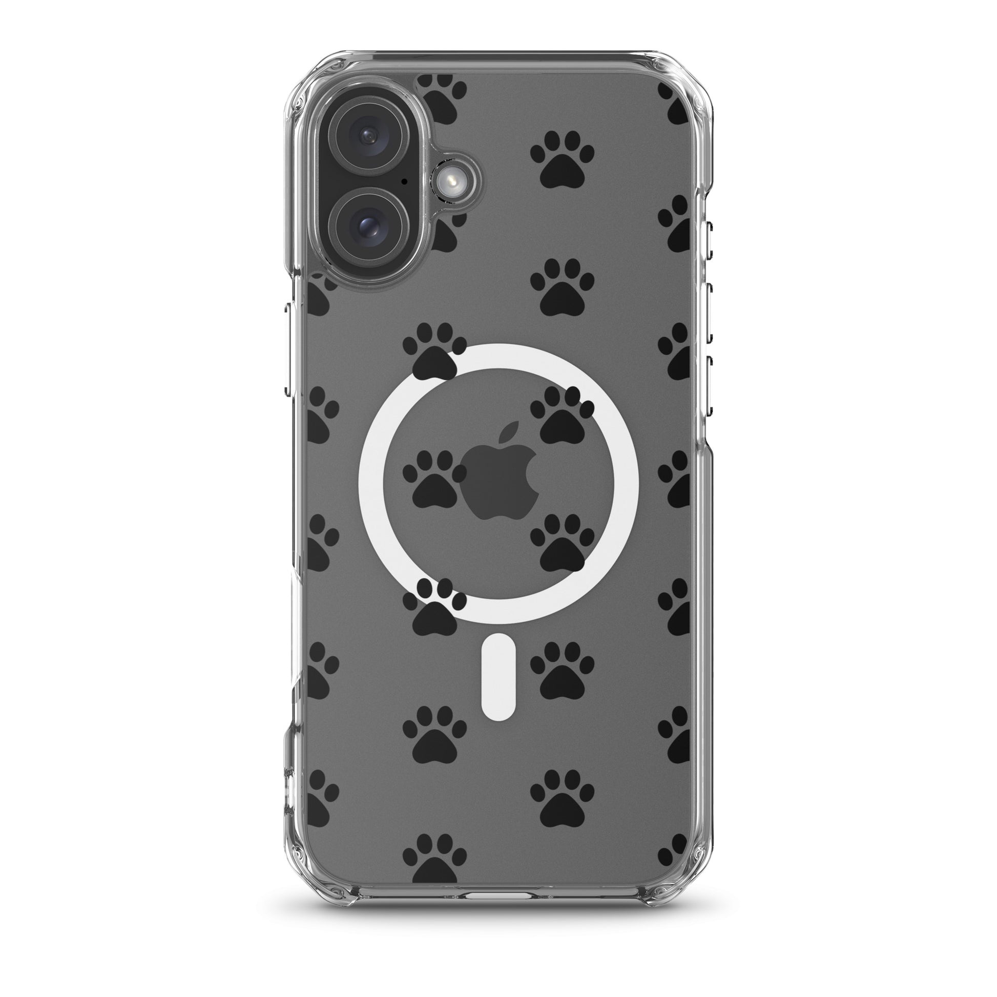 Magnetic Phone Case for iPhone with paw print pattern and transparent finish