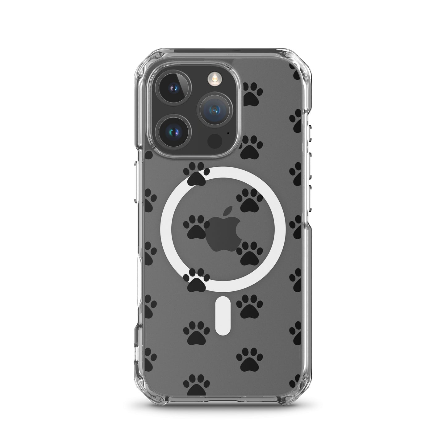 Magnetic Phone Case for iPhone featuring a clear paw print pattern, designed for pet lovers.