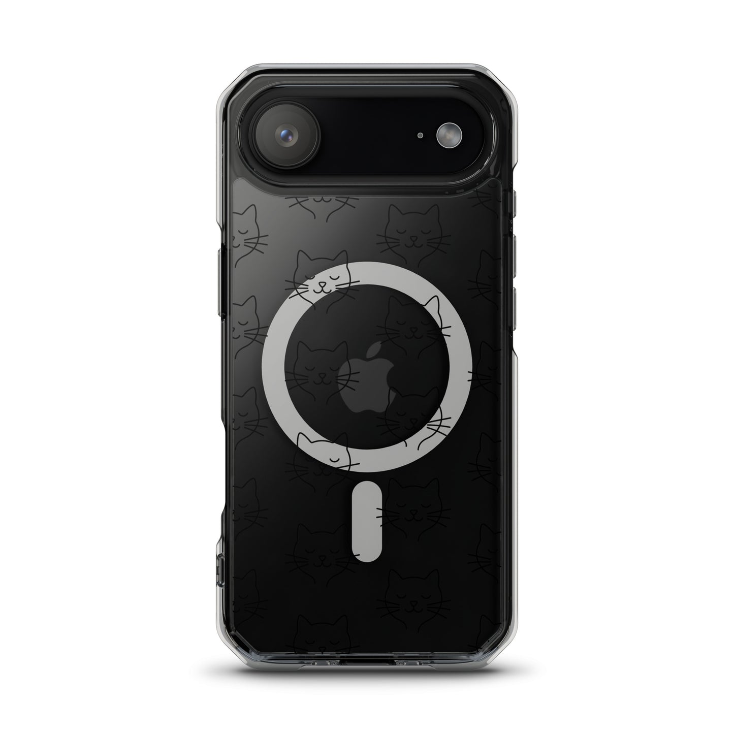 Magnetic Phone Case for iPhone featuring a cute cat face pattern on a clear background.