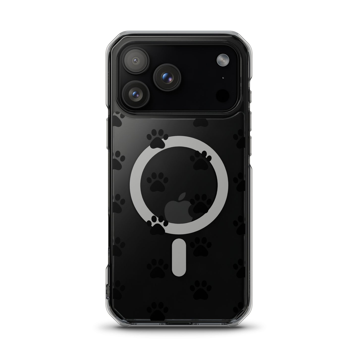 Magnetic Phone Case featuring paw print pattern for iPhone, stylish and clear design for pet lovers.
