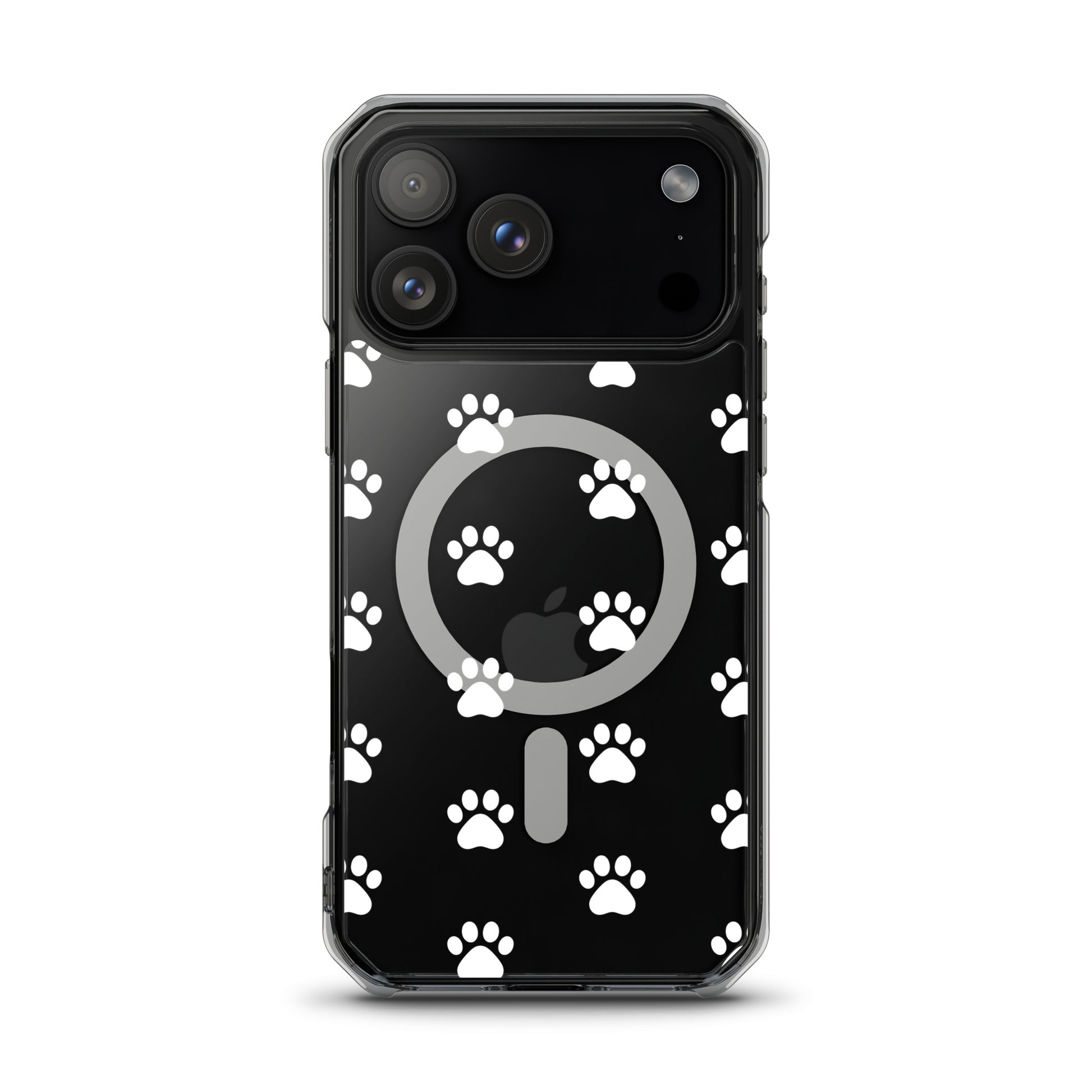 Magnetic Phone Case featuring a playful paw print pattern for iPhones, ideal for pet lovers.