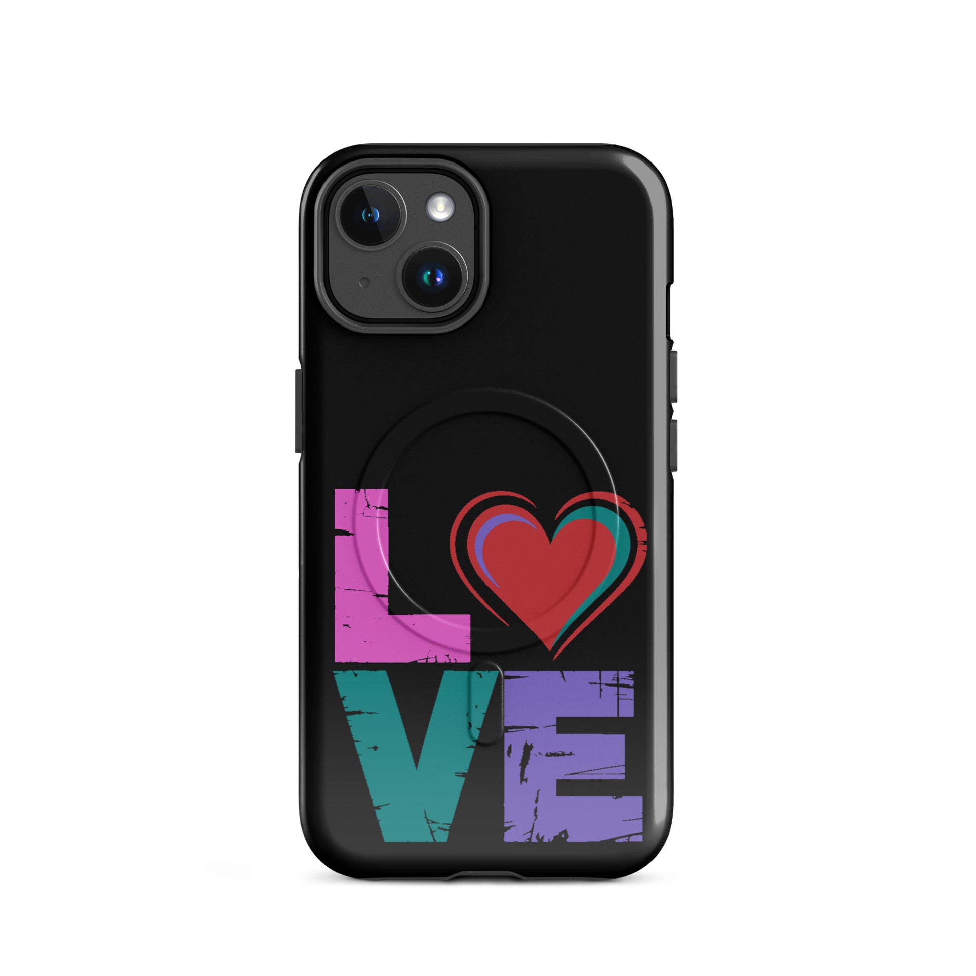 Love Magnetic Dual-Layer Tough Case for iPhone featuring vibrant colorful design and strong protection.