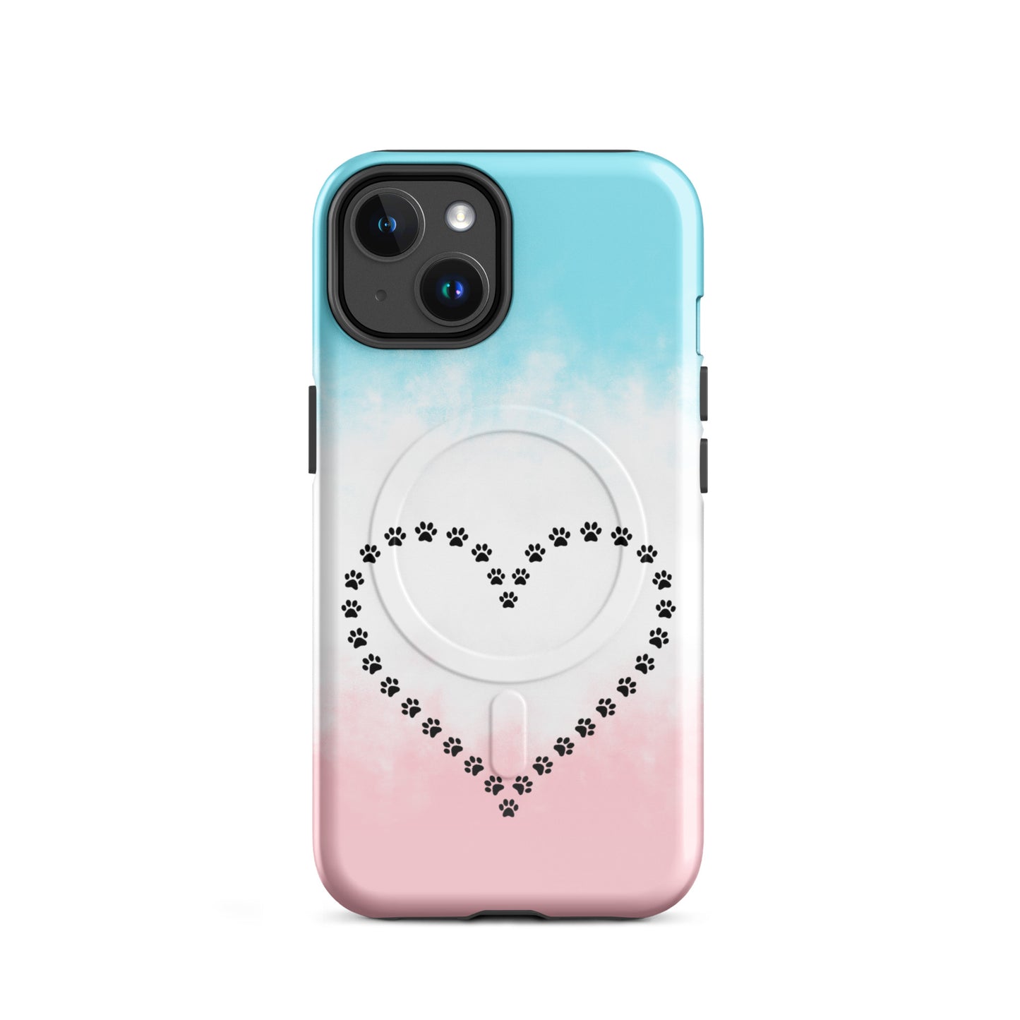 Magnetic Phone Case for iPhone: Paw Print Heart Design for Pet Lovers featuring a colorful paw print heart design.