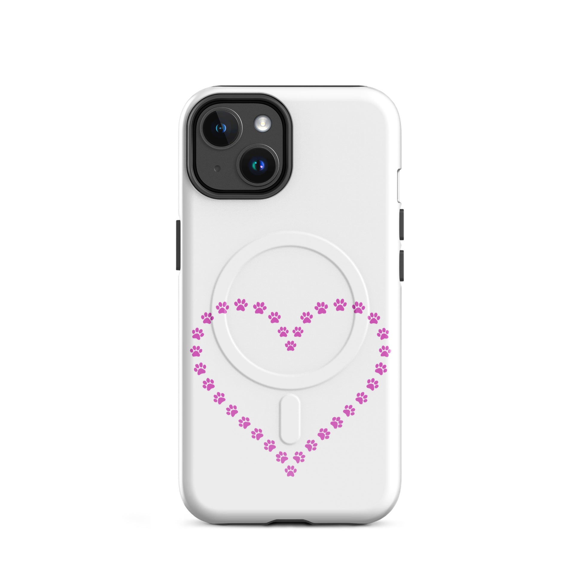 Magnetic Phone Case featuring a whimsical paw print heart design for pet lovers with minimalistic charm.