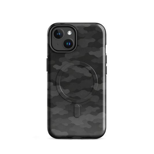 Magnetic Phone Case for iPhone in black camo design showcasing tough protection and modern style.
