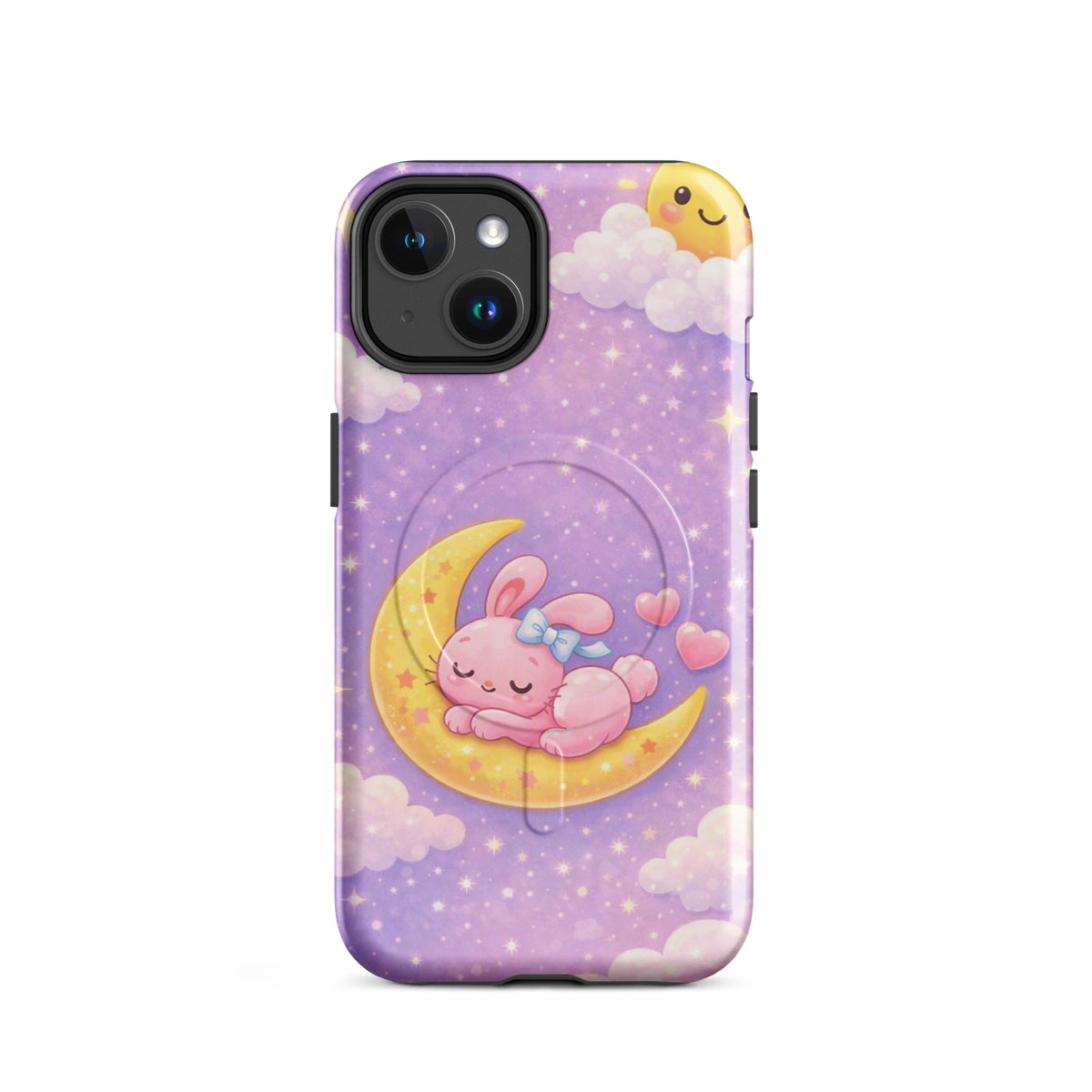 Magnetic Phone Case with dreamy bunny on crescent moon design, cozy and protective for iPhone.