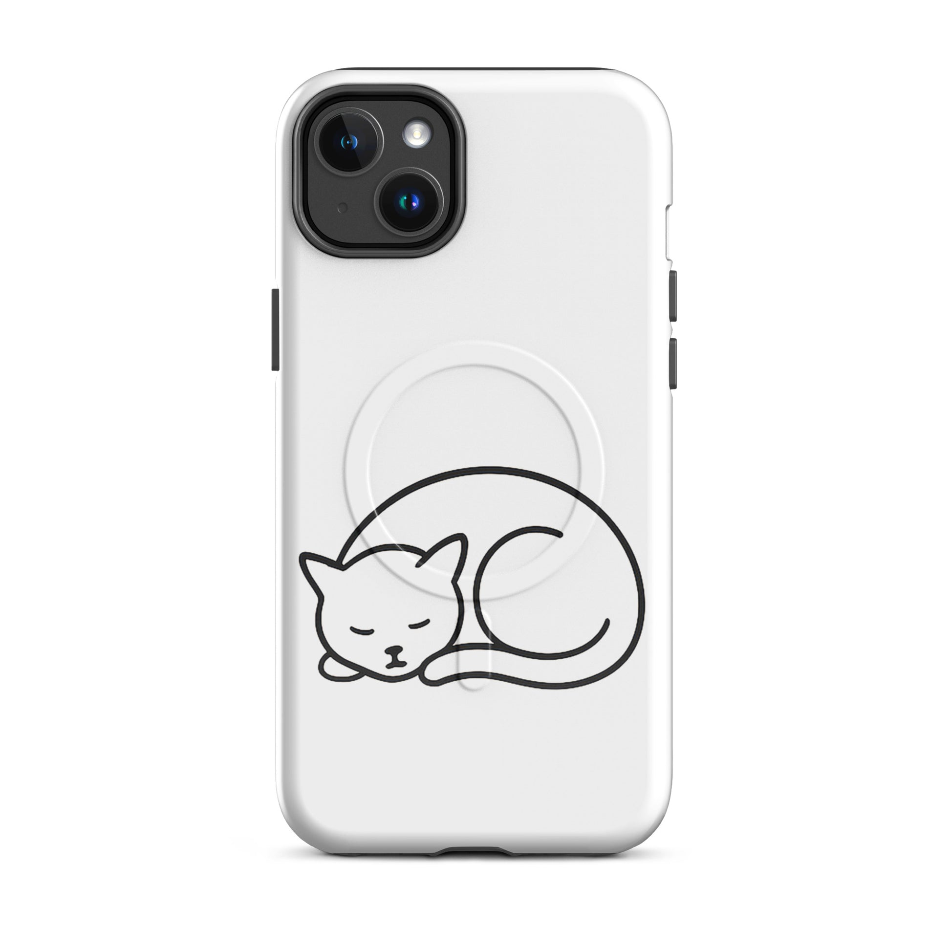 Magnetic Phone Case featuring a minimalist curled-up cat design for iPhone users.