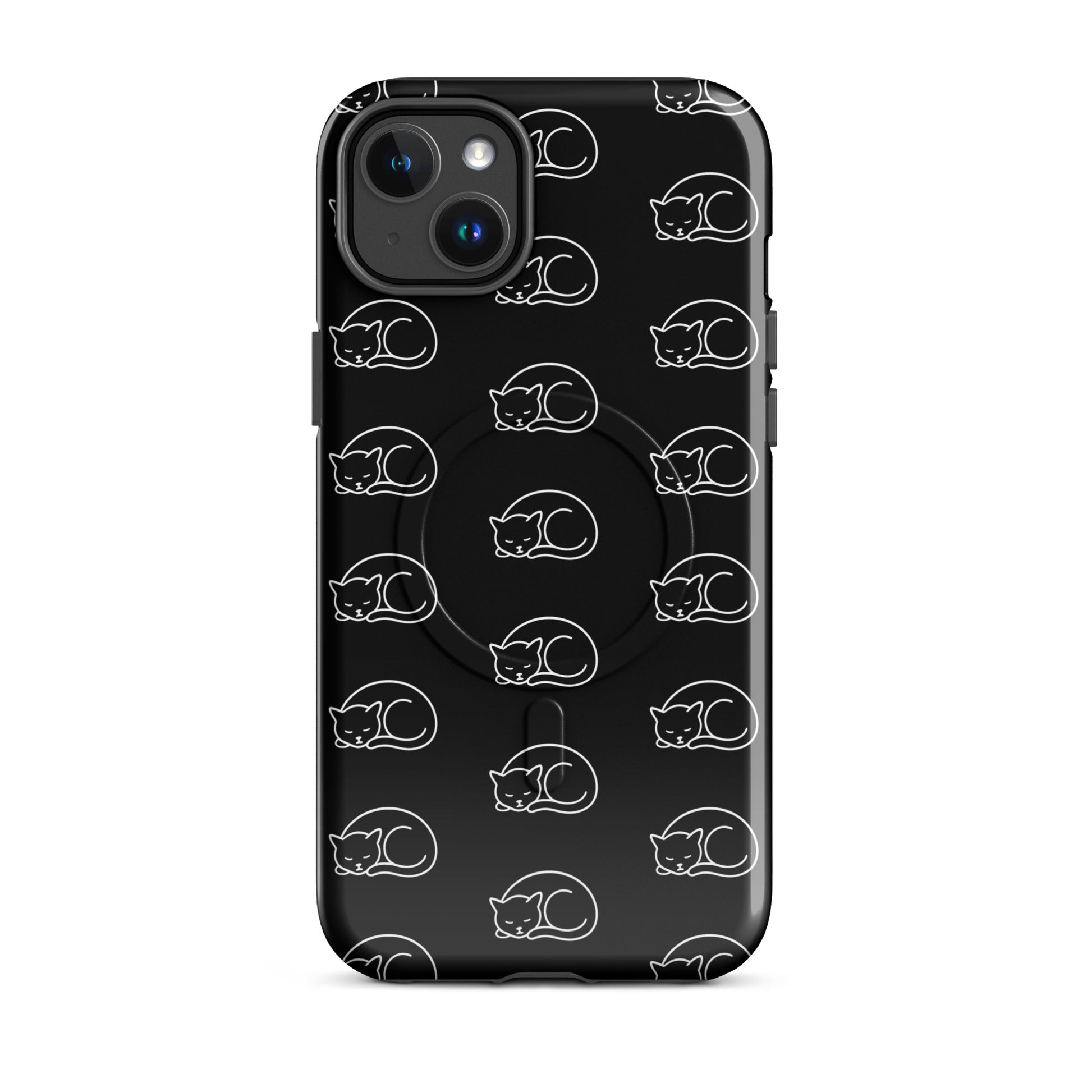 Magnetic Phone Case featuring a curled-up cat pattern design for cat lovers and iPhone users.