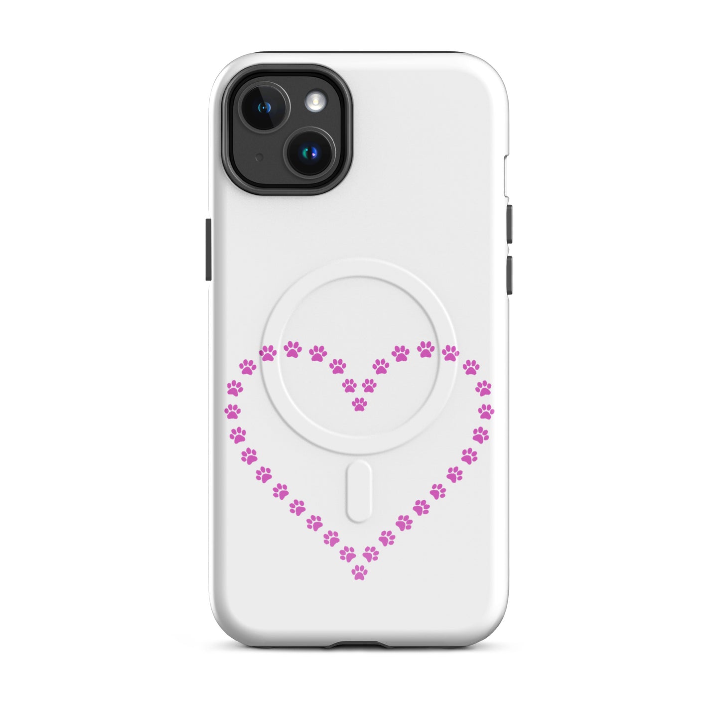 Magnetic Phone Case for iPhone with paw print heart design, perfect for pet lovers.