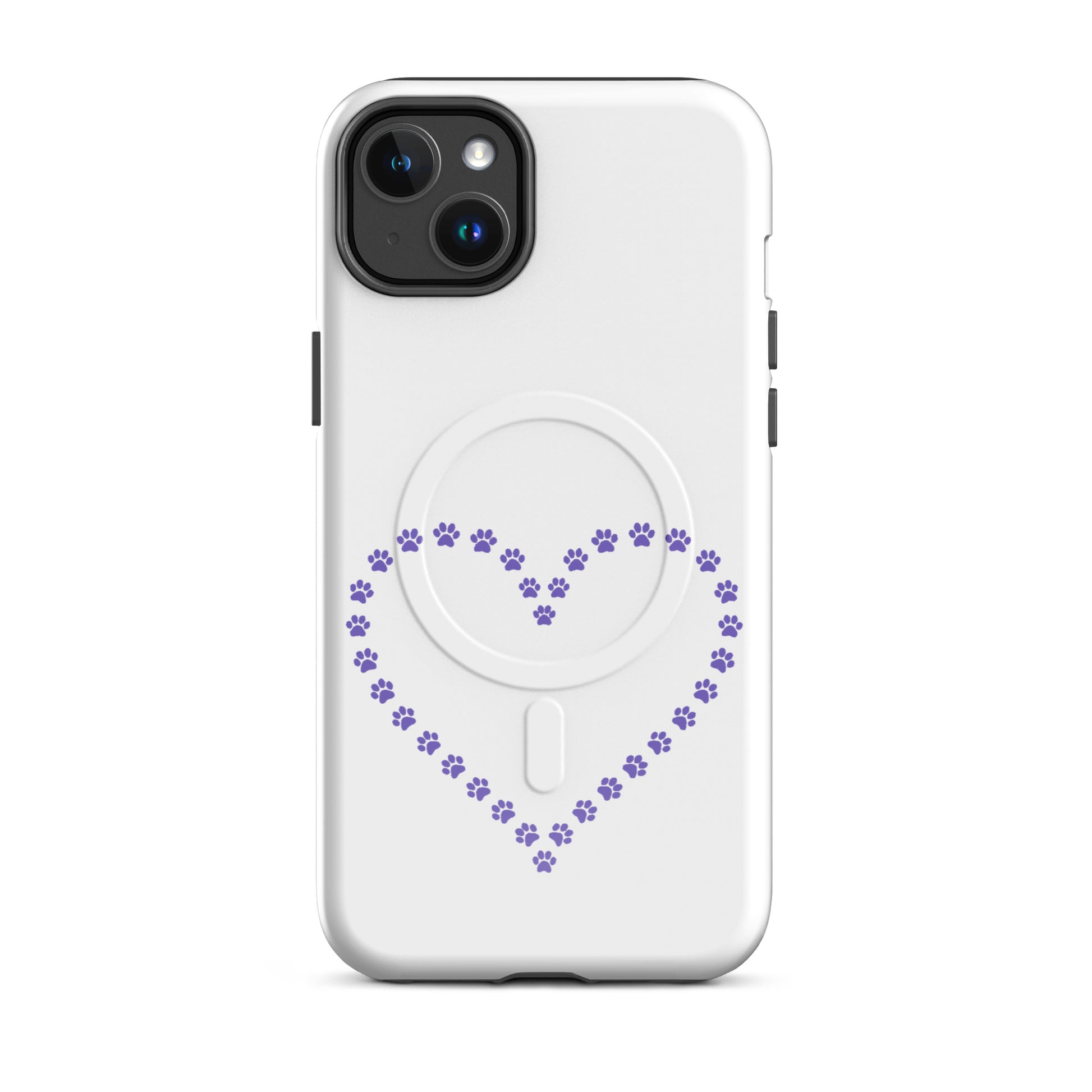 Magnetic Phone Case with paw print heart design for pet lovers, perfect for iPhone.