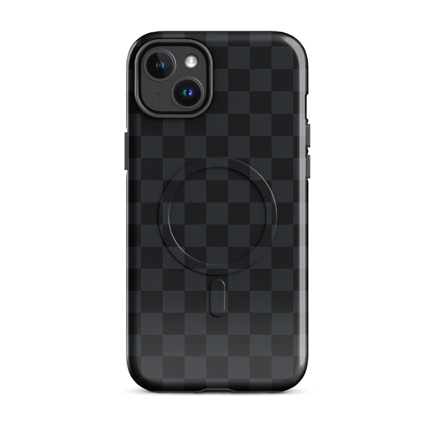 Magnetic Phone Case for iPhone with black charcoal checkered design, providing stylish protection and sophistication.